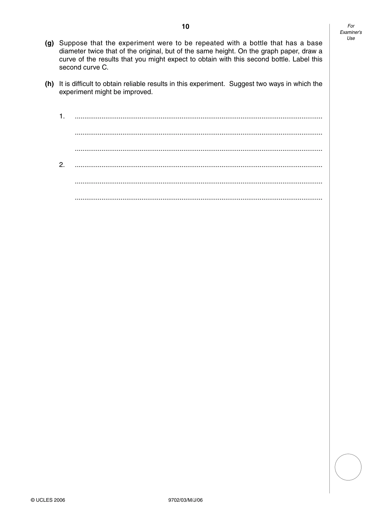 Cambridge A Level Physics 9702 2006 May/June Paper 3 · Variant 1 question paper, page 10 of 12