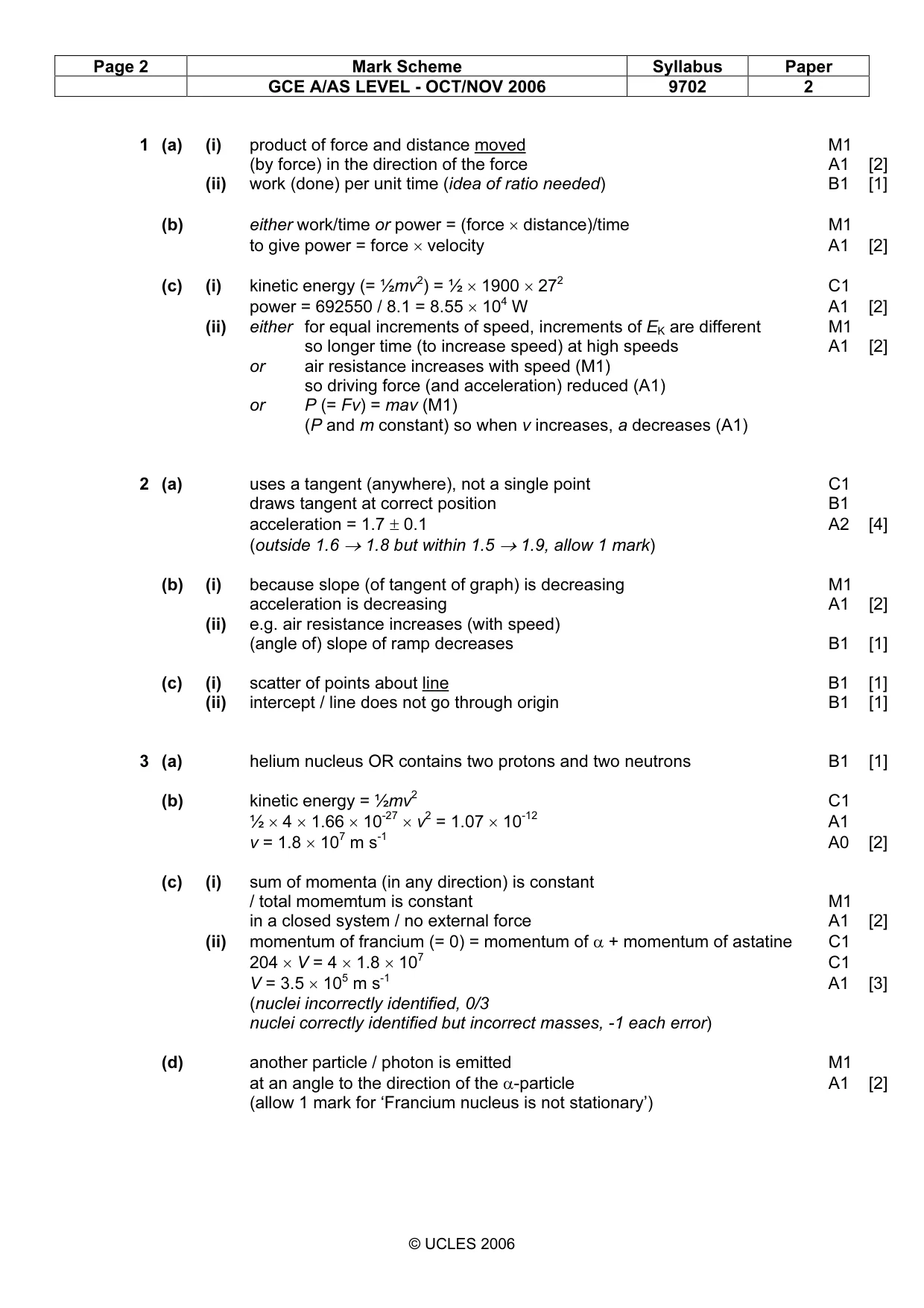 Mark scheme, page 2 of 3