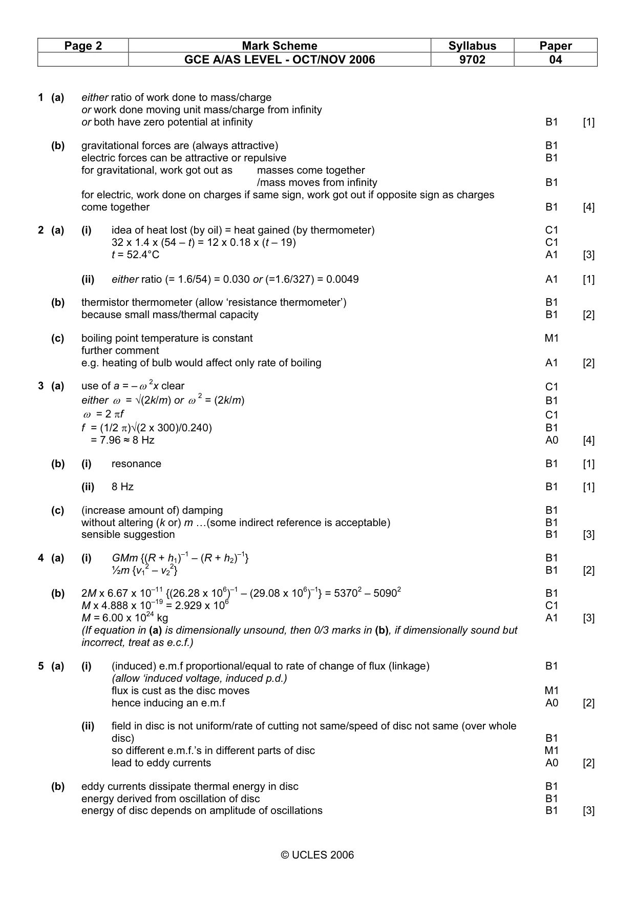 Mark scheme, page 2 of 3