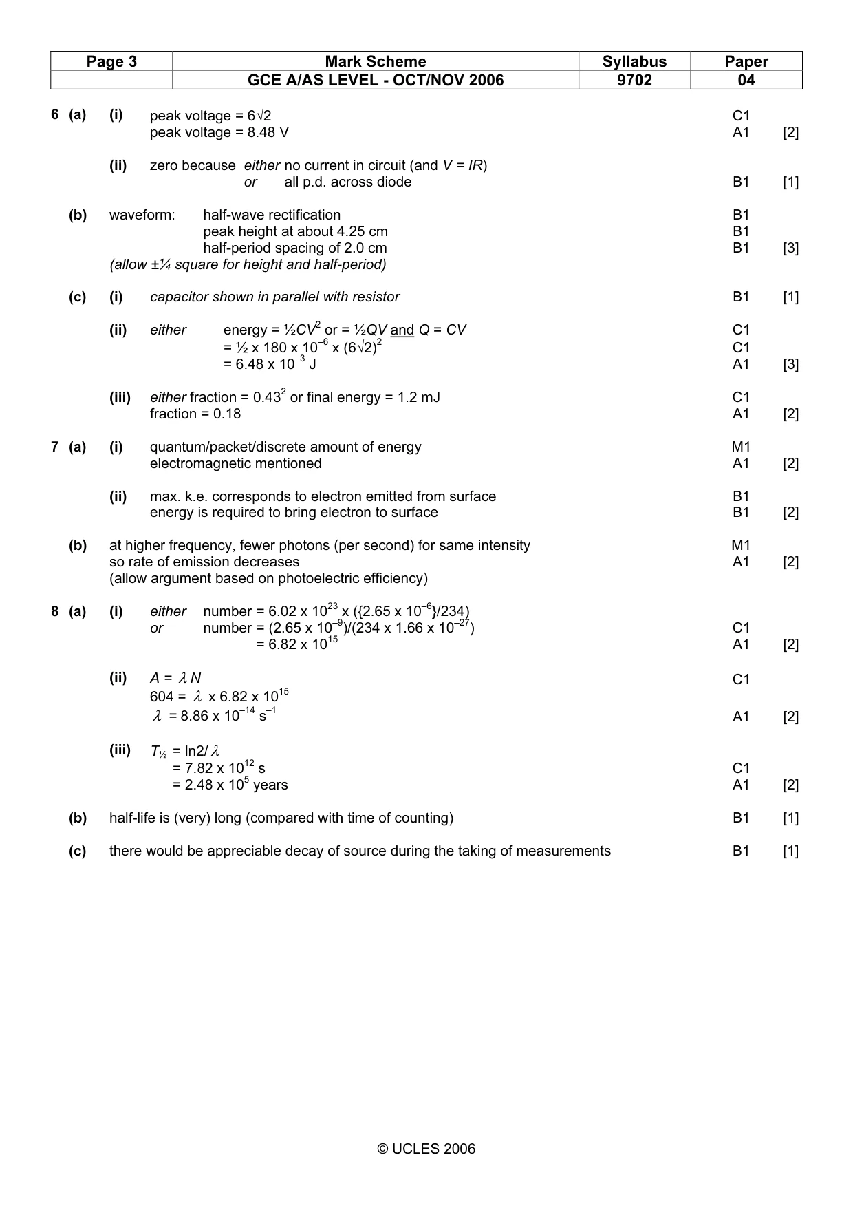 Mark scheme, page 3 of 3