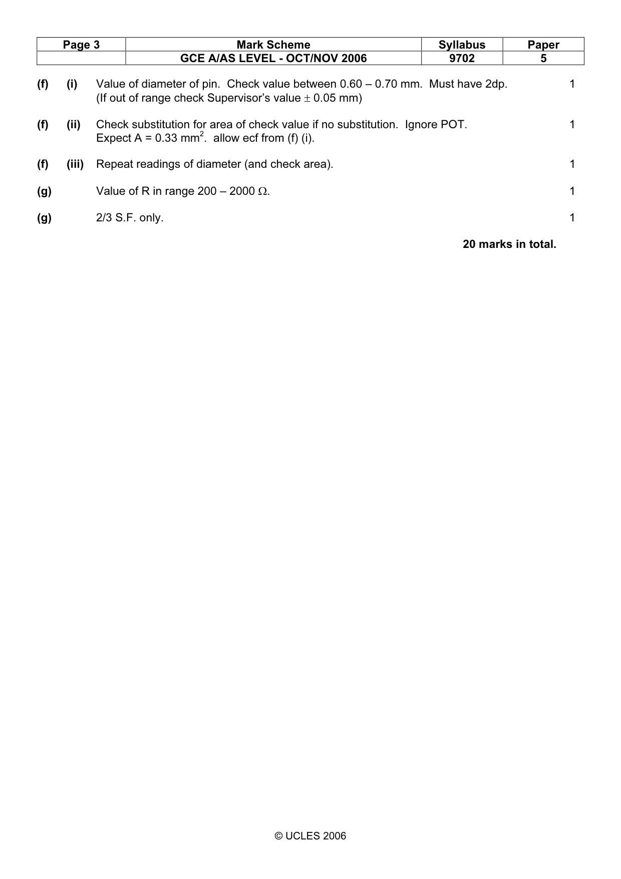 Mark scheme, page 3 of 4