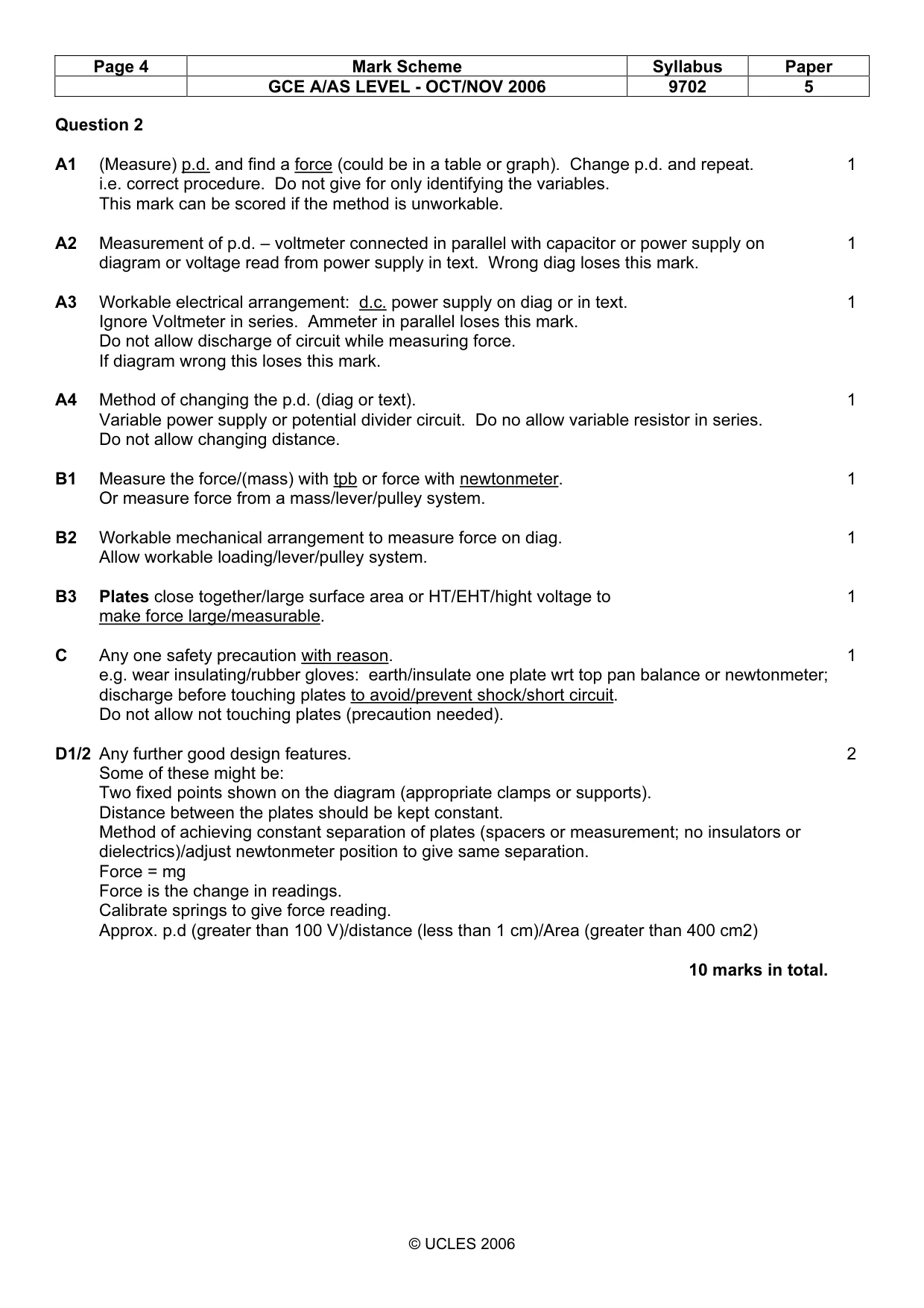 Mark scheme, page 4 of 4