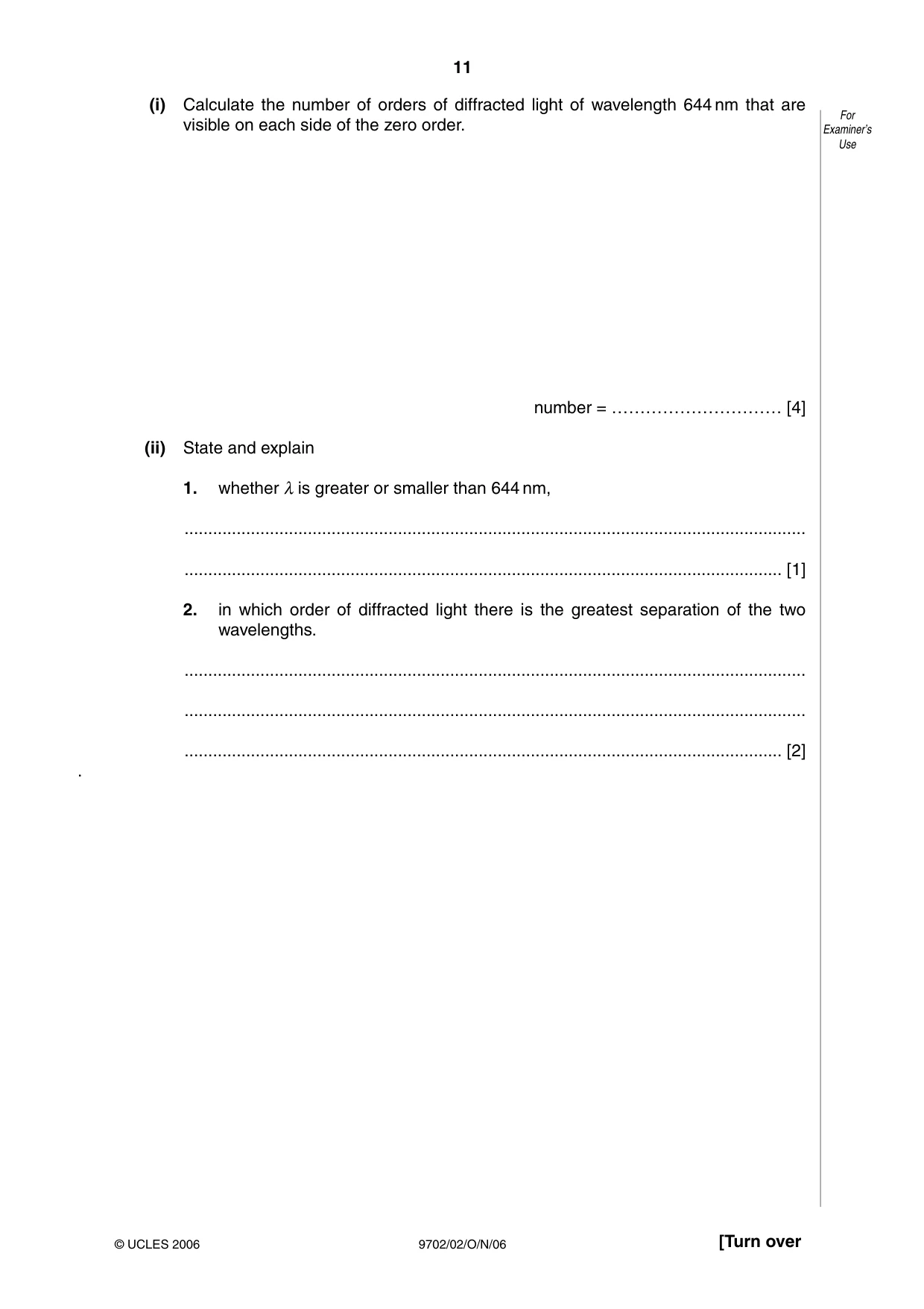 Cambridge A Level Physics 9702 2006 Oct/Nov Paper 2 · Variant 1 question paper, page 11 of 16