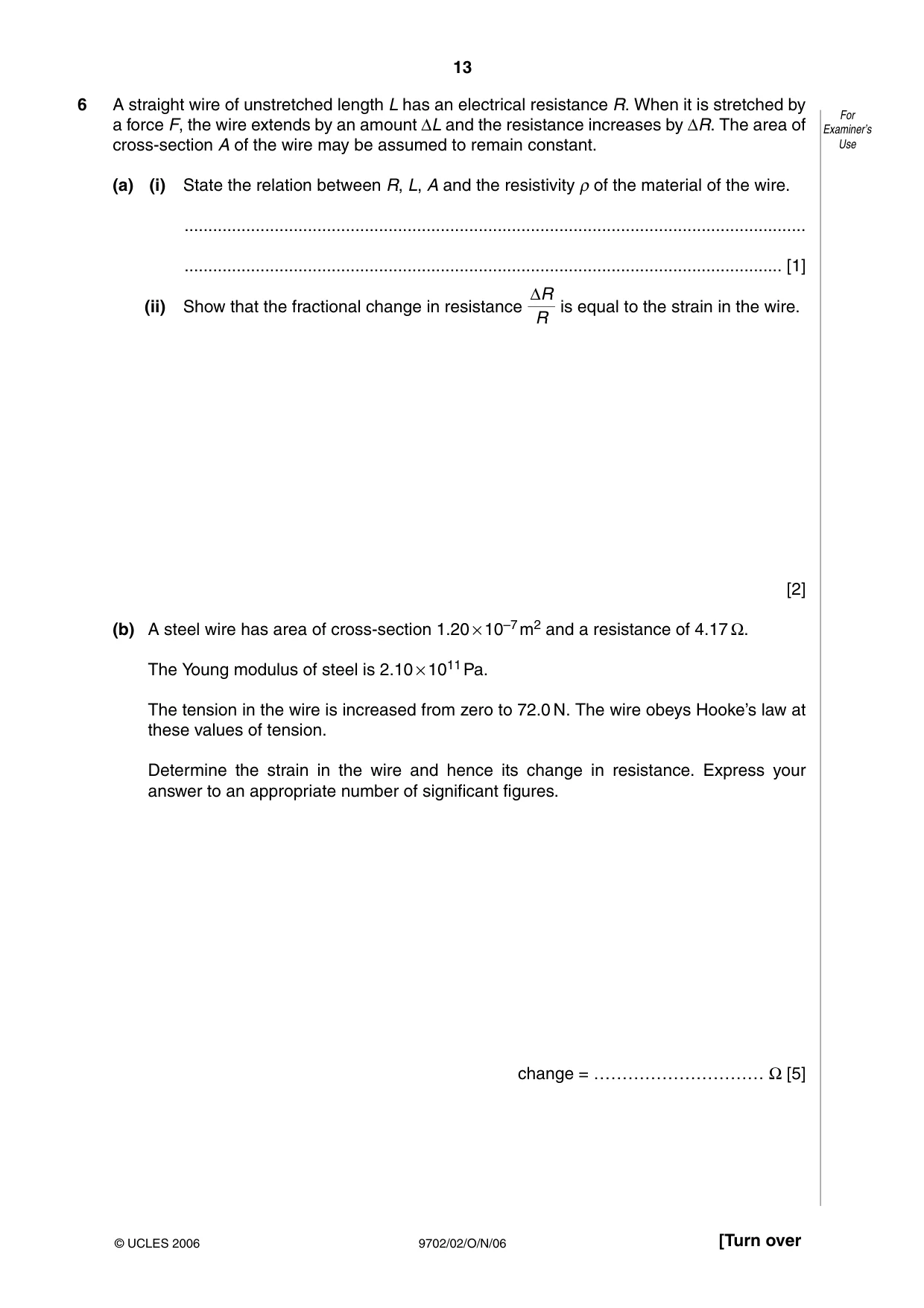 Cambridge A Level Physics 9702 2006 Oct/Nov Paper 2 · Variant 1 question paper, page 13 of 16
