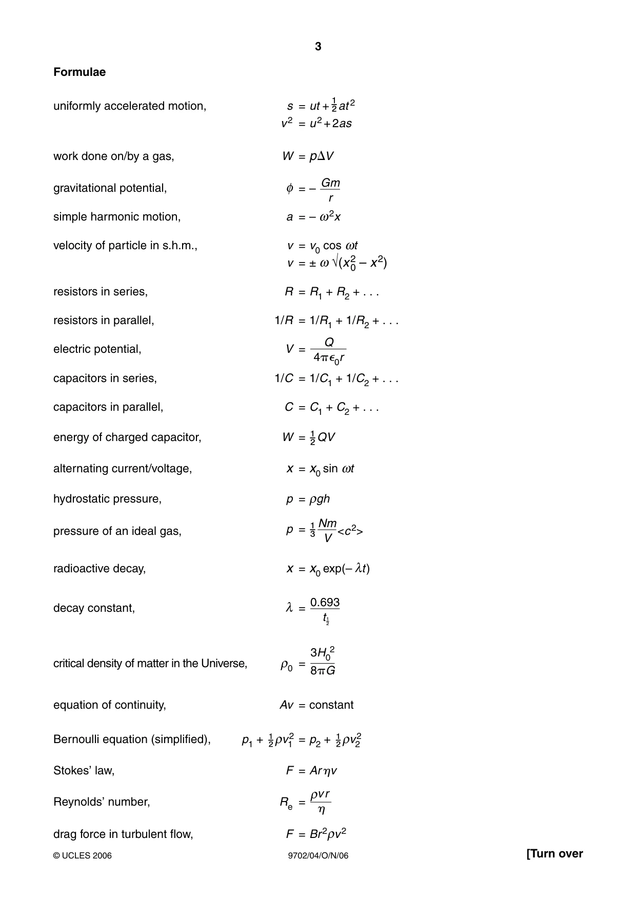 Cambridge A Level Physics 9702 2006 Oct/Nov Paper 4 · Variant 1 question paper, page 3 of 16