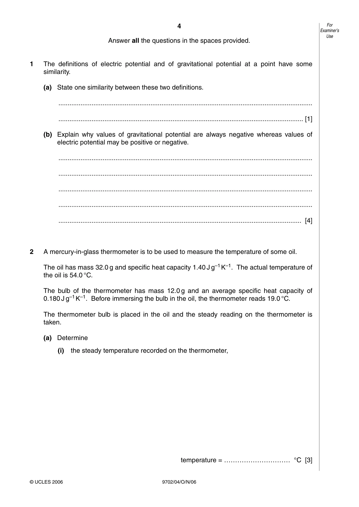 Cambridge A Level Physics 9702 2006 Oct/Nov Paper 4 · Variant 1 question paper, page 4 of 16