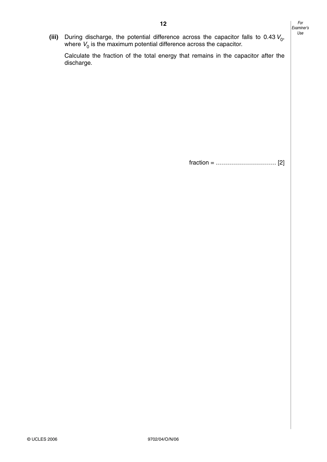 Cambridge A Level Physics 9702 2006 Oct/Nov Paper 4 · Variant 1 question paper, page 12 of 16