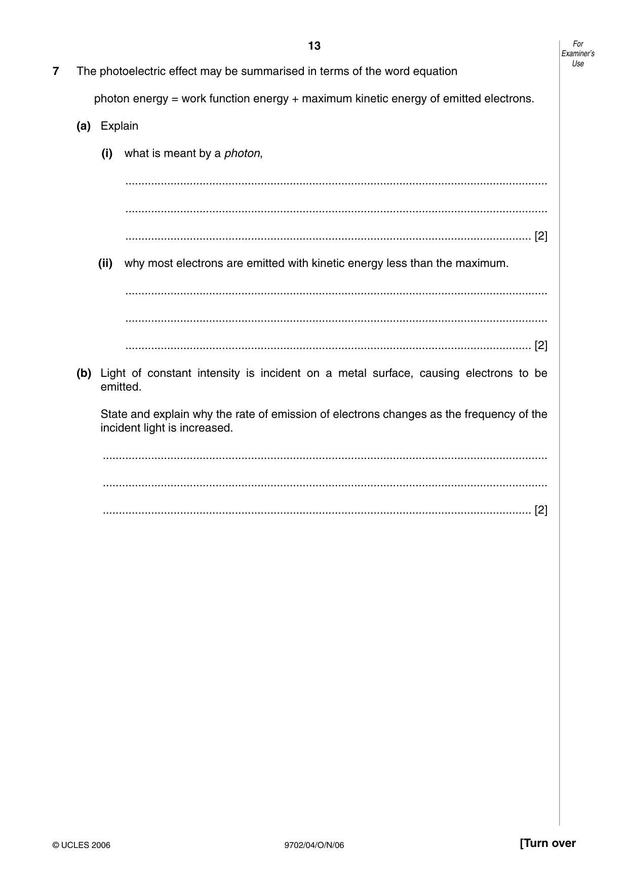 Cambridge A Level Physics 9702 2006 Oct/Nov Paper 4 · Variant 1 question paper, page 13 of 16
