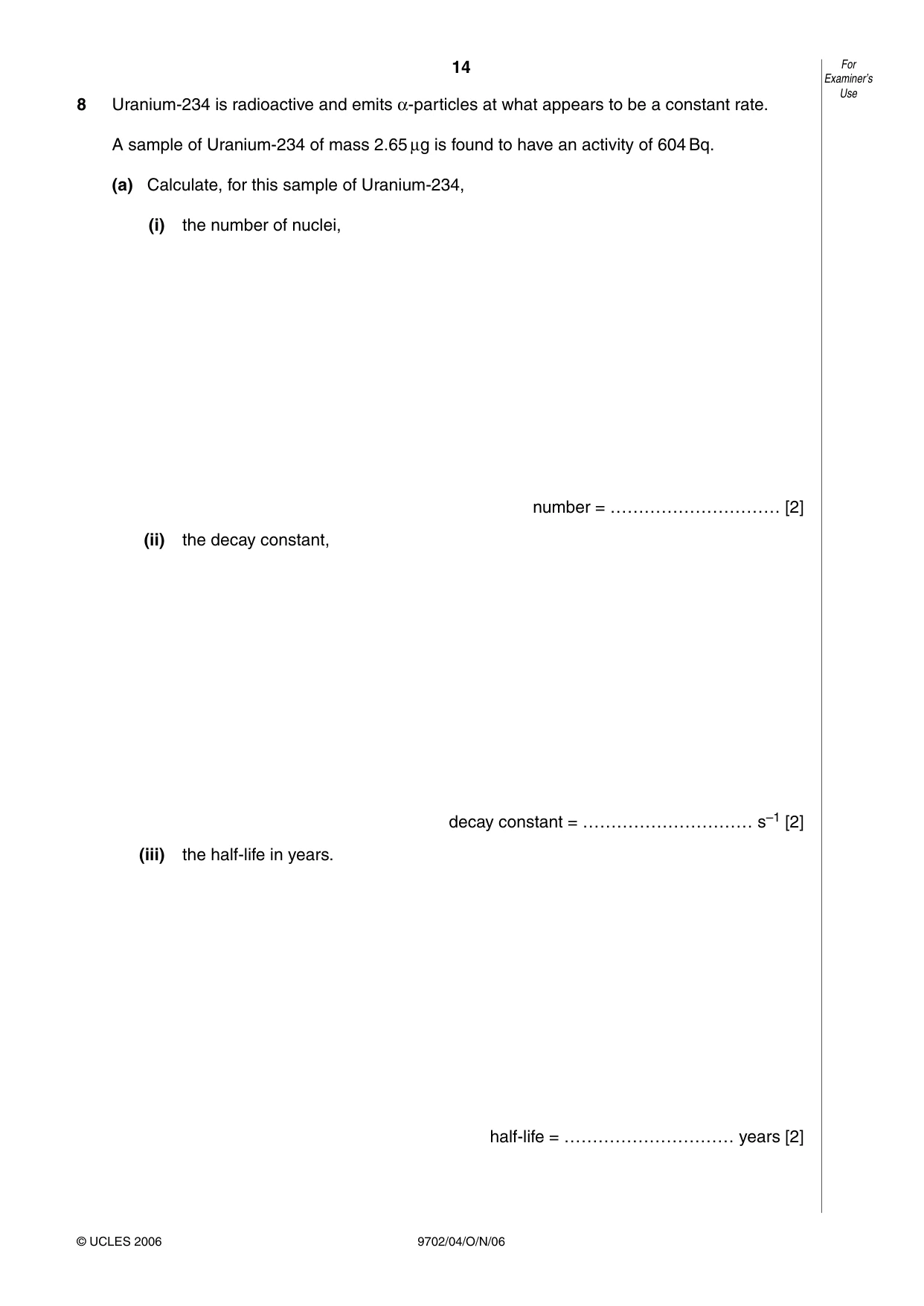 Cambridge A Level Physics 9702 2006 Oct/Nov Paper 4 · Variant 1 question paper, page 14 of 16