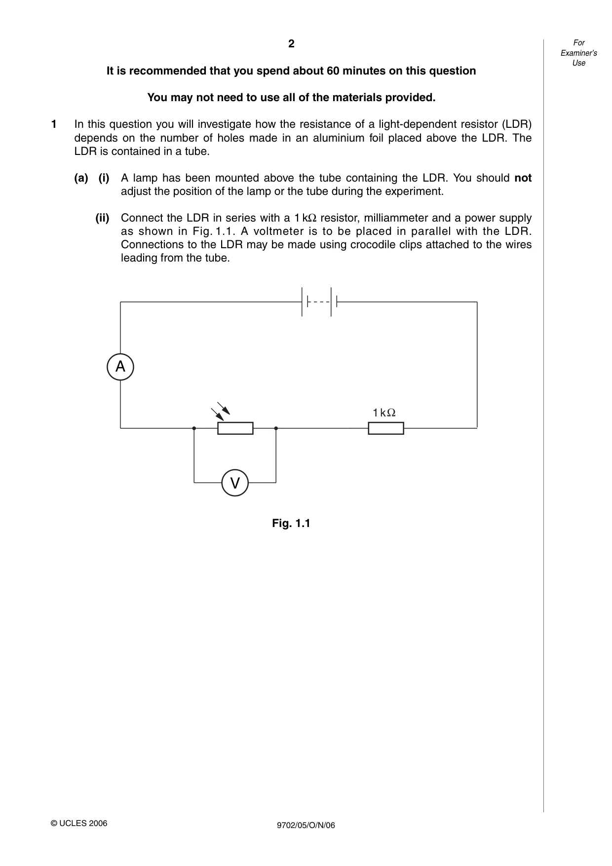 Cambridge A Level Physics 9702 2006 Oct/Nov Paper 5 · Variant 1 question paper, page 2 of 12