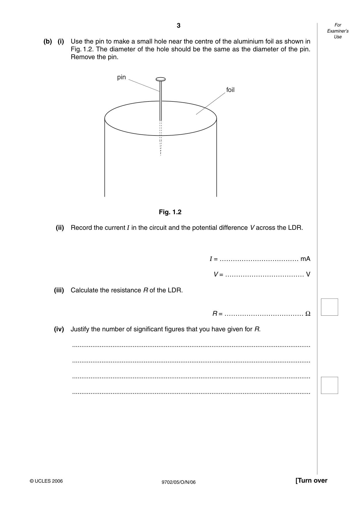 Cambridge A Level Physics 9702 2006 Oct/Nov Paper 5 · Variant 1 question paper, page 3 of 12