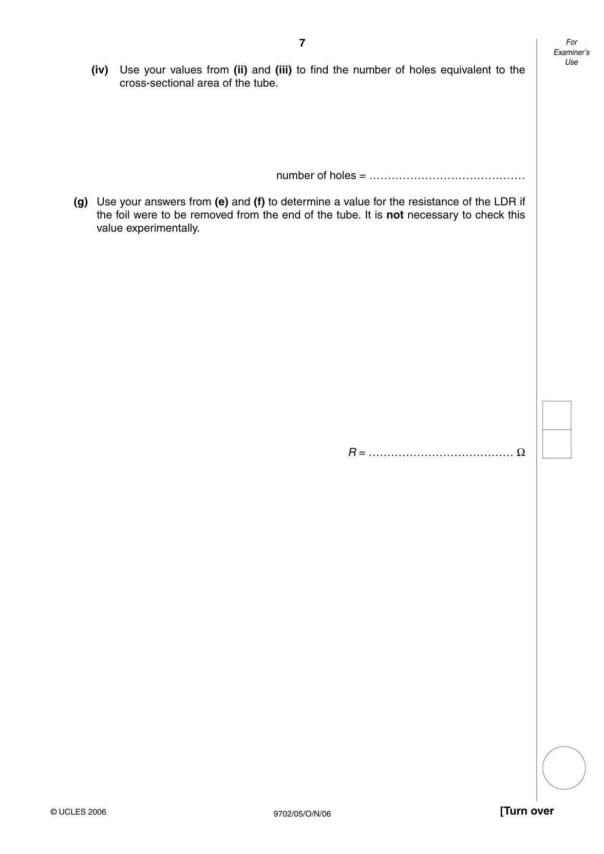 Cambridge A Level Physics 9702 2006 Oct/Nov Paper 5 · Variant 1 question paper, page 7 of 12