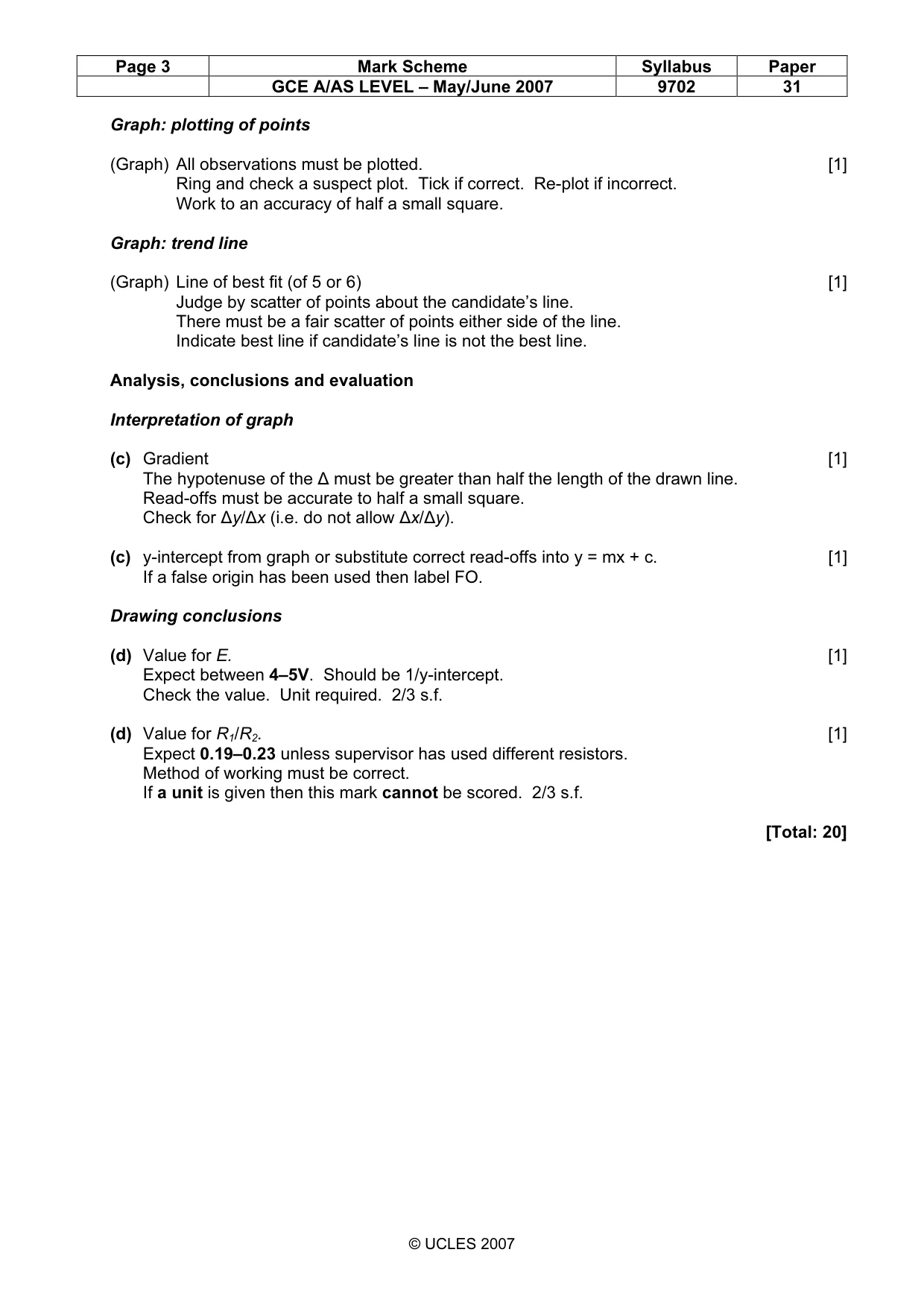 Mark scheme, page 3 of 5
