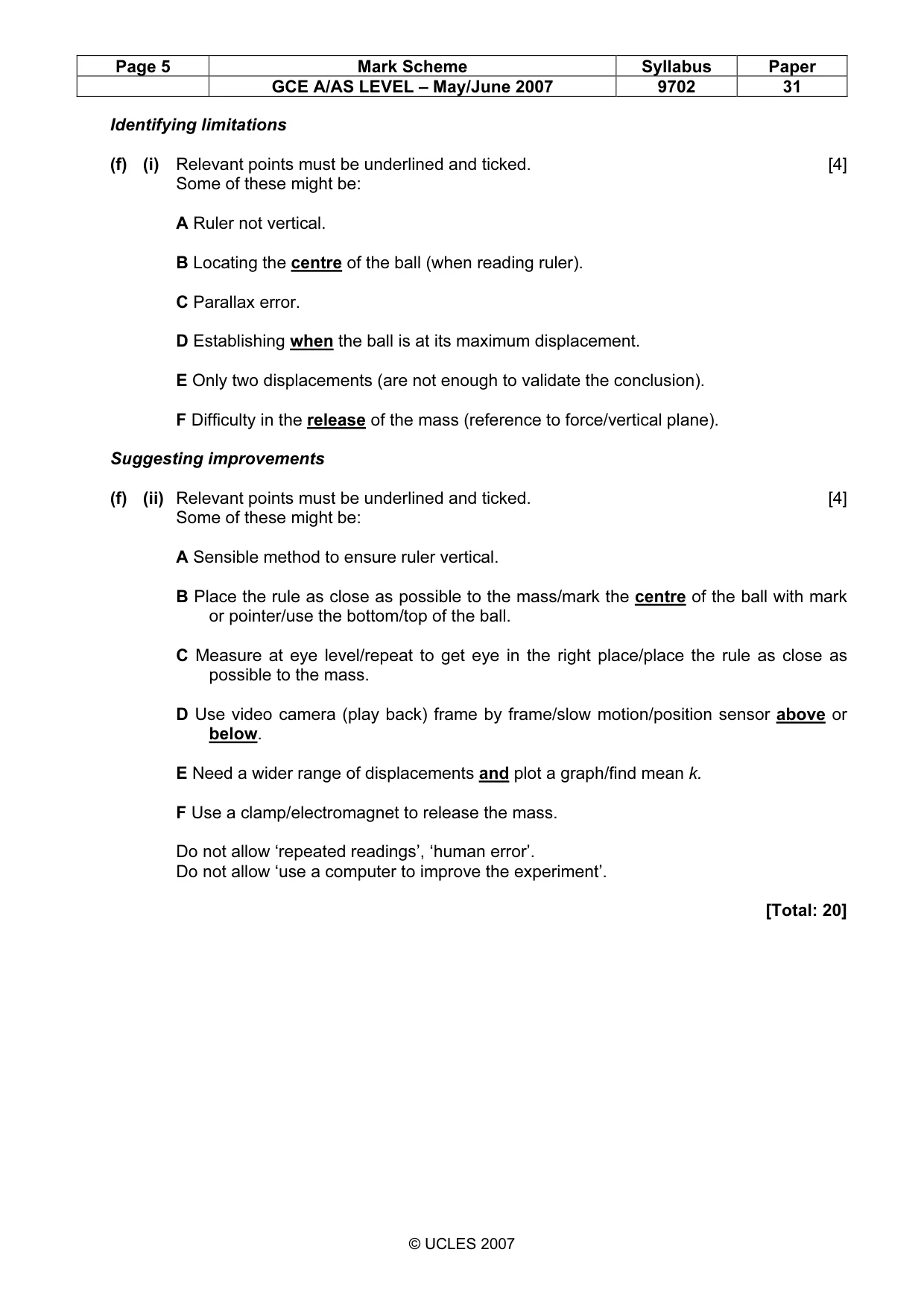 Mark scheme, page 5 of 5
