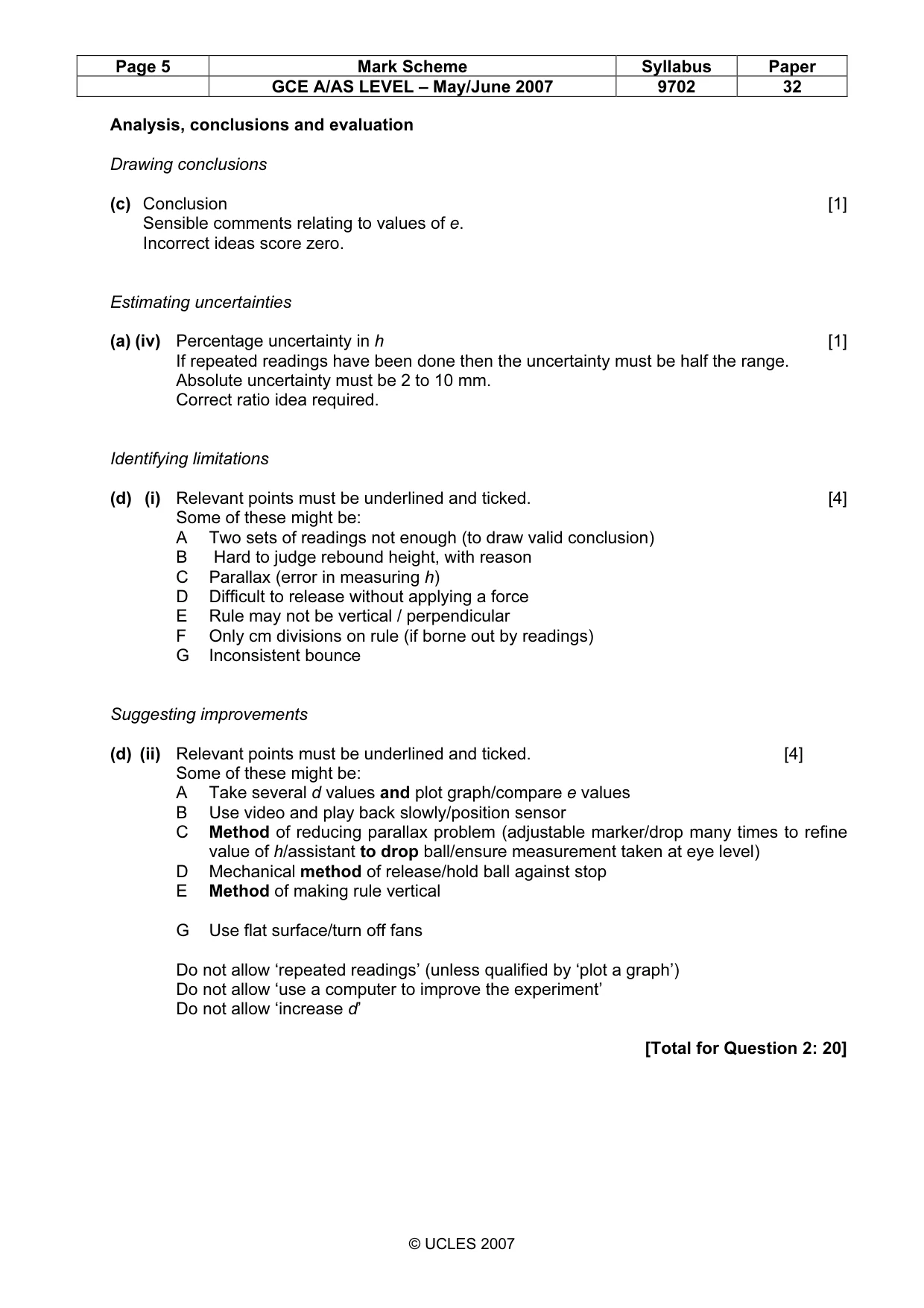 Mark scheme, page 5 of 5