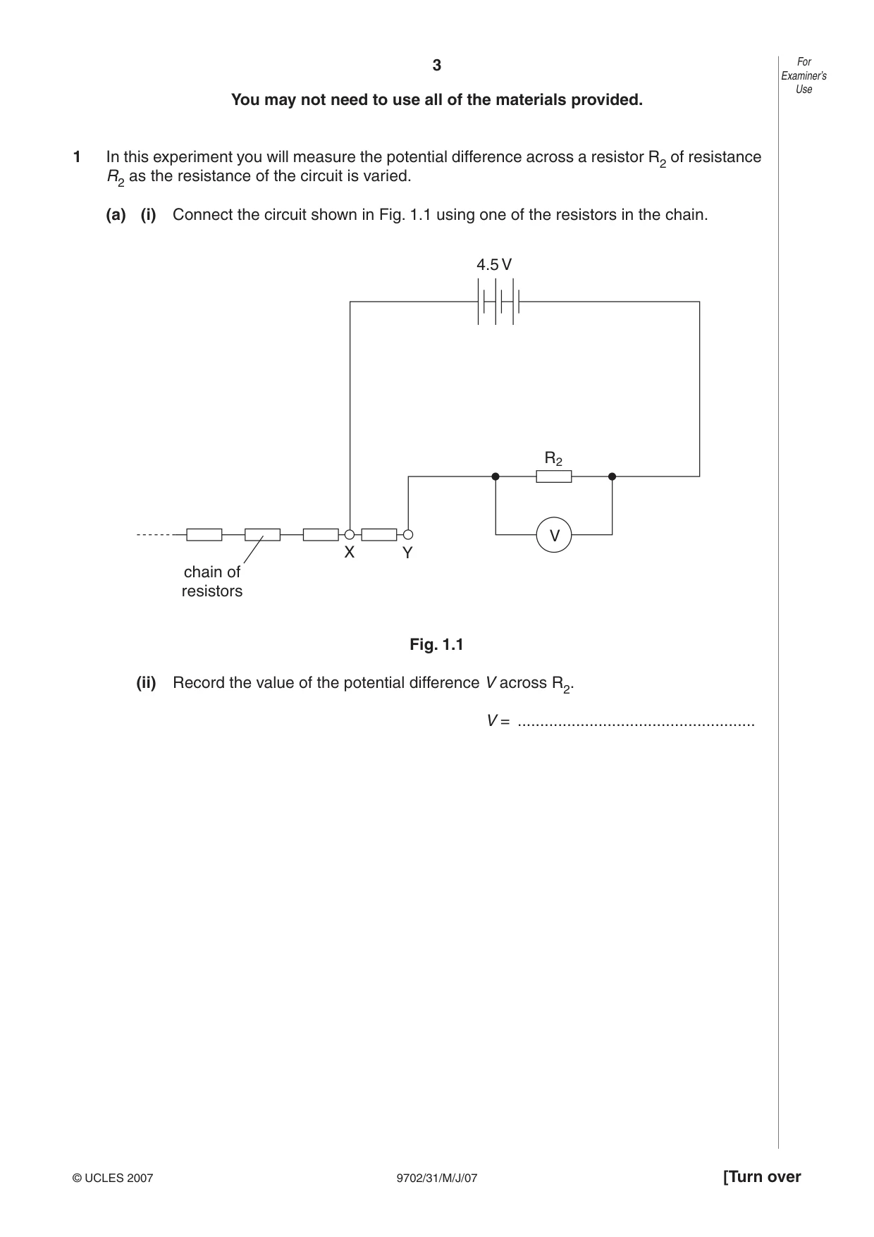 Cambridge A Level Physics 9702 2007 May/June Paper 3 · Variant 1 question paper, page 3 of 12