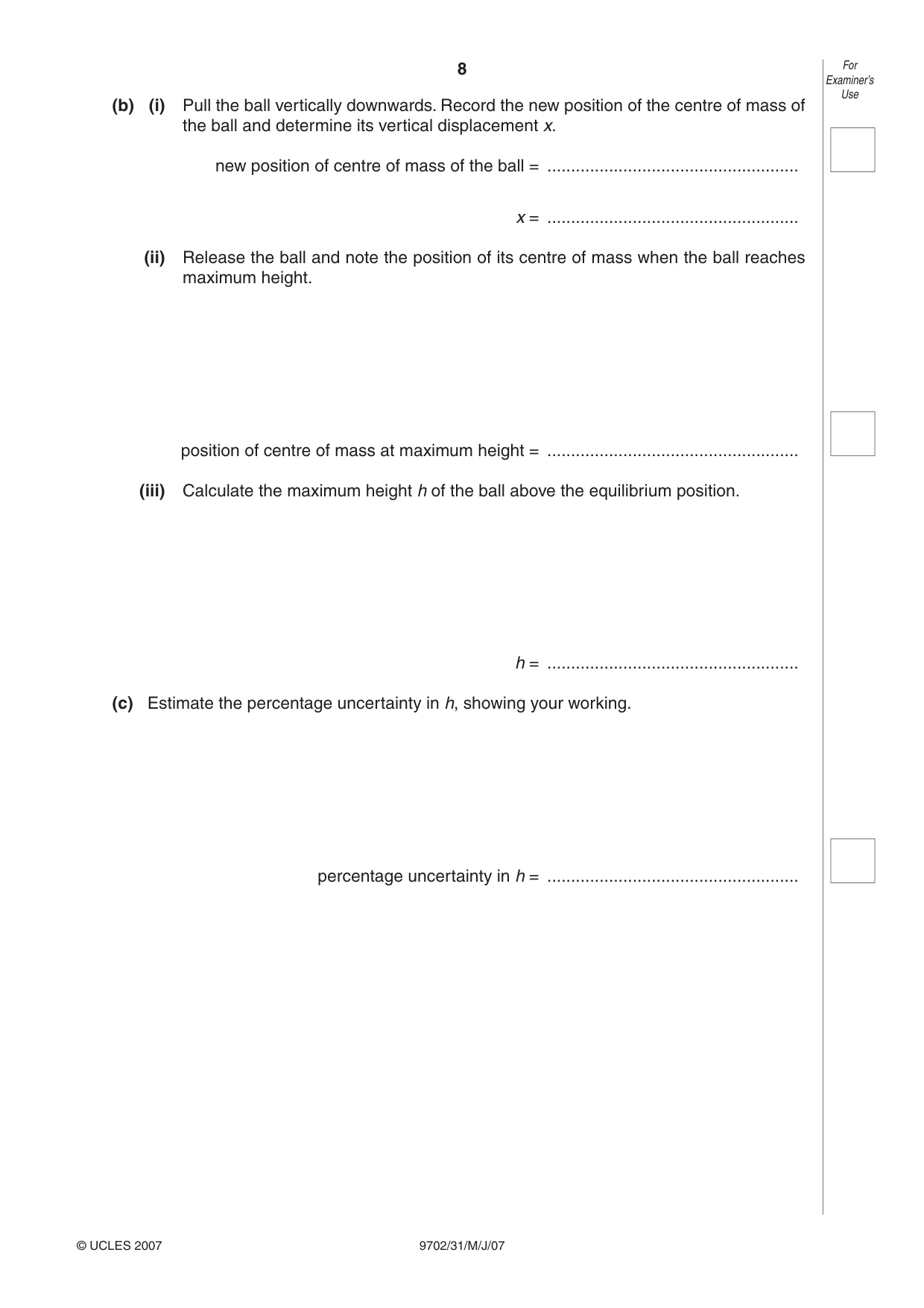 Cambridge A Level Physics 9702 2007 May/June Paper 3 · Variant 1 question paper, page 8 of 12