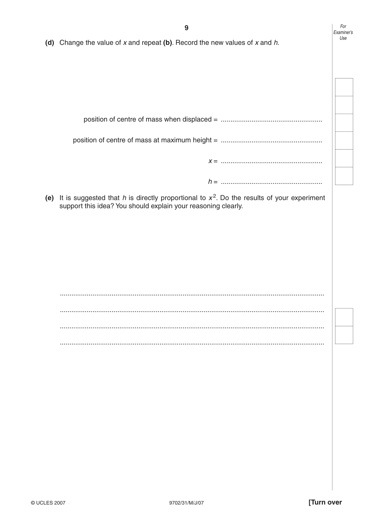 Cambridge A Level Physics 9702 2007 May/June Paper 3 · Variant 1 question paper, page 9 of 12