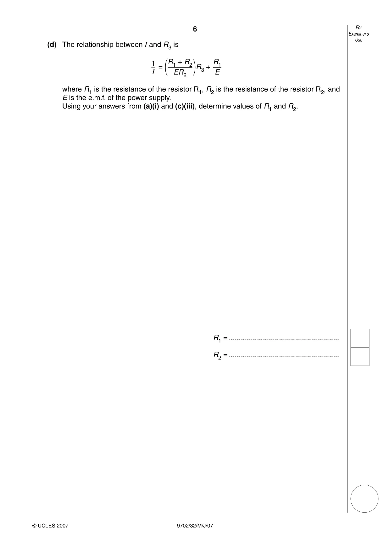 Cambridge A Level Physics 9702 2007 May/June Paper 3 · Variant 2 question paper, page 6 of 12