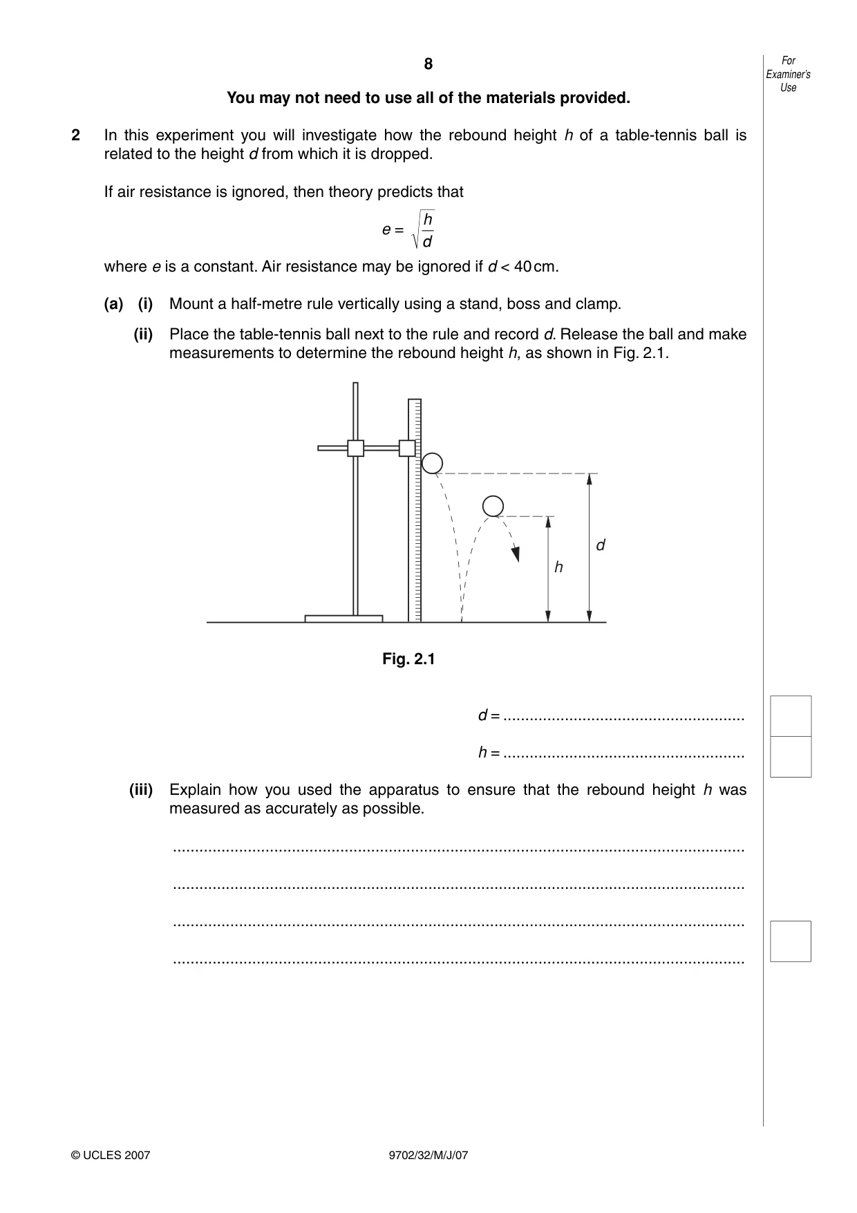 Cambridge A Level Physics 9702 2007 May/June Paper 3 · Variant 2 question paper, page 8 of 12