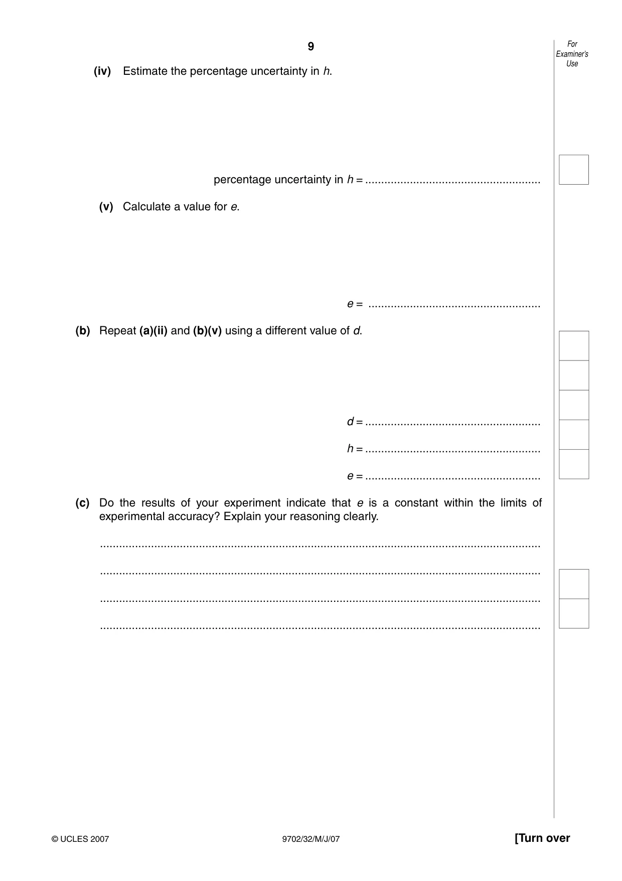 Cambridge A Level Physics 9702 2007 May/June Paper 3 · Variant 2 question paper, page 9 of 12