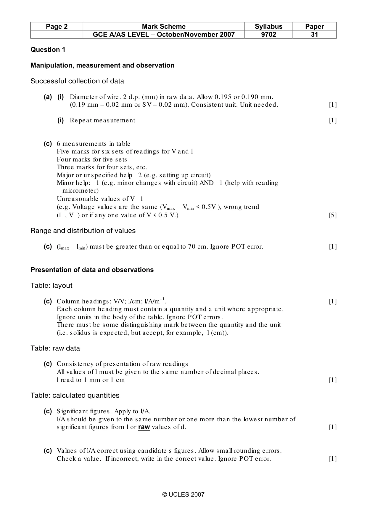 Mark scheme, page 2 of 5