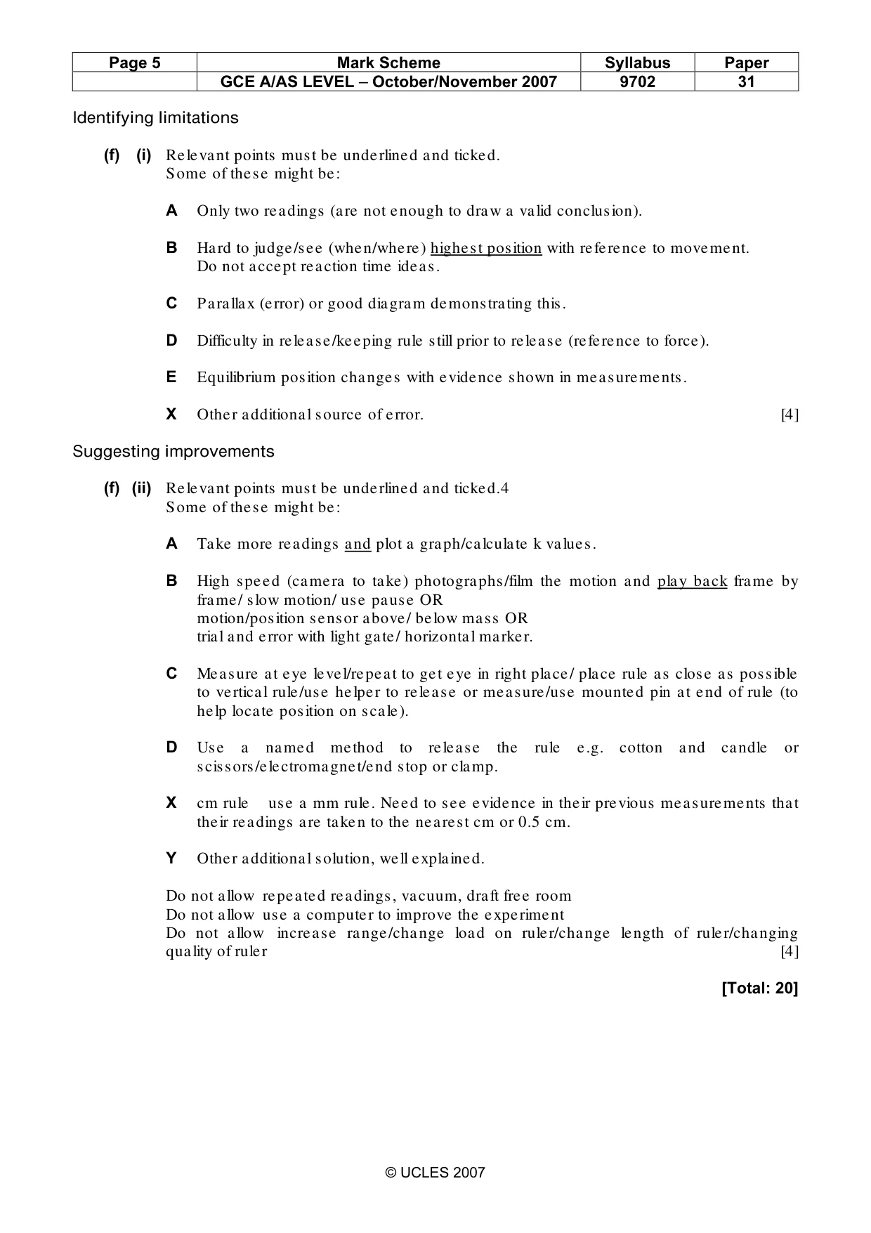 Mark scheme, page 5 of 5