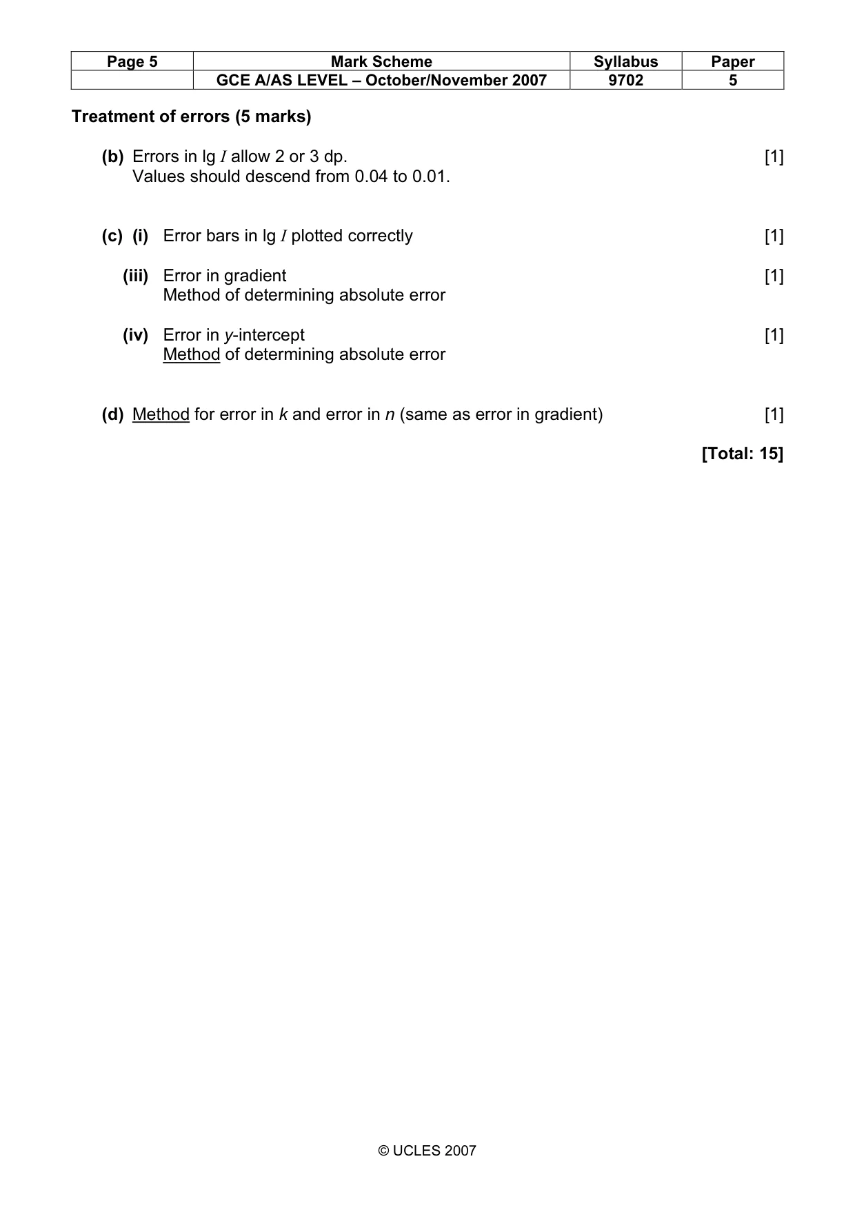 Mark scheme, page 5 of 5