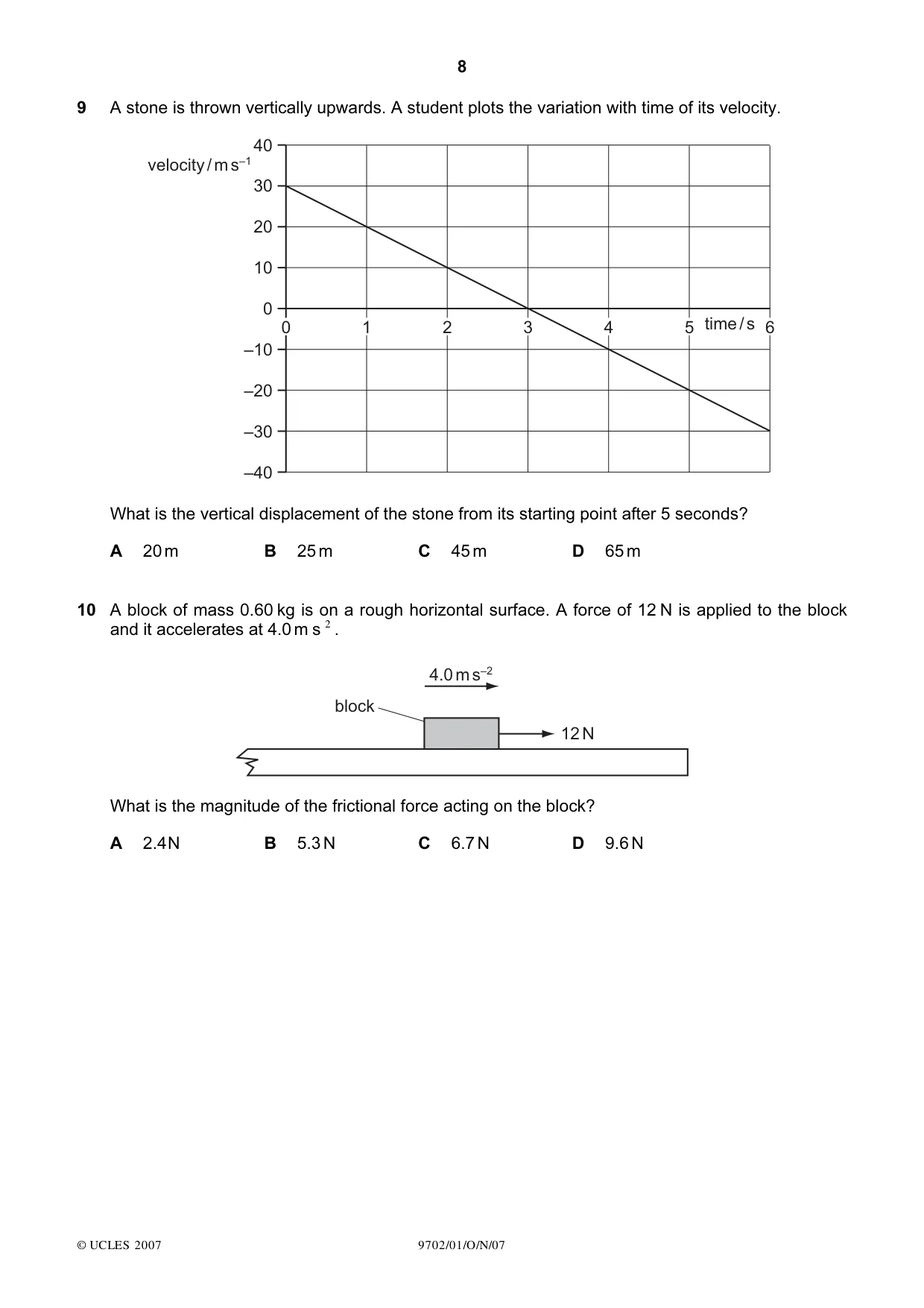 Cambridge A Level Physics 9702 2007 Oct/Nov Paper 1 · Variant 1 question paper, page 8 of 20
