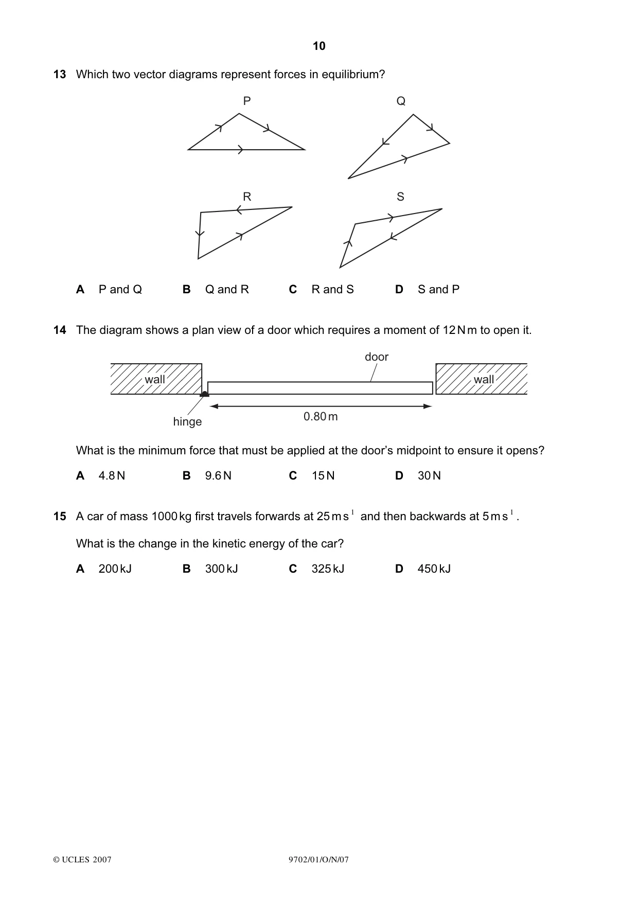 Cambridge A Level Physics 9702 2007 Oct/Nov Paper 1 · Variant 1 question paper, page 10 of 20
