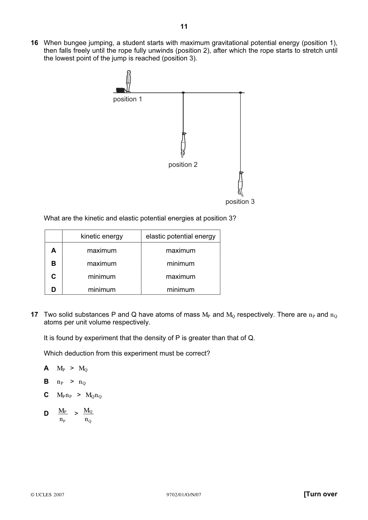Cambridge A Level Physics 9702 2007 Oct/Nov Paper 1 · Variant 1 question paper, page 11 of 20