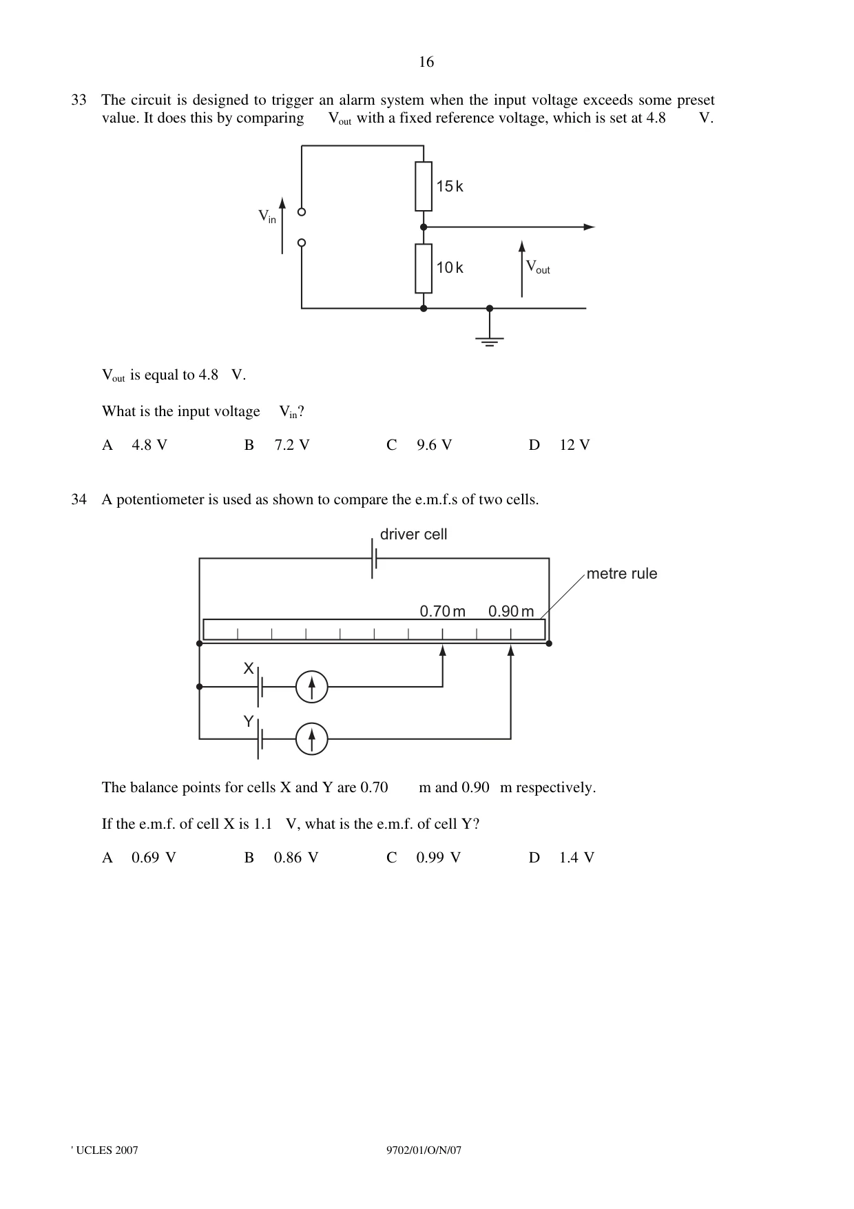 Cambridge A Level Physics 9702 2007 Oct/Nov Paper 1 · Variant 1 question paper, page 16 of 20
