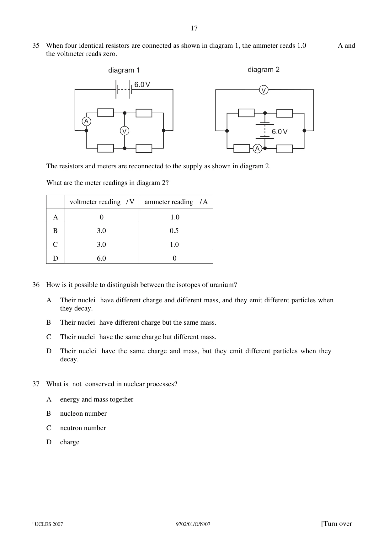 Cambridge A Level Physics 9702 2007 Oct/Nov Paper 1 · Variant 1 question paper, page 17 of 20