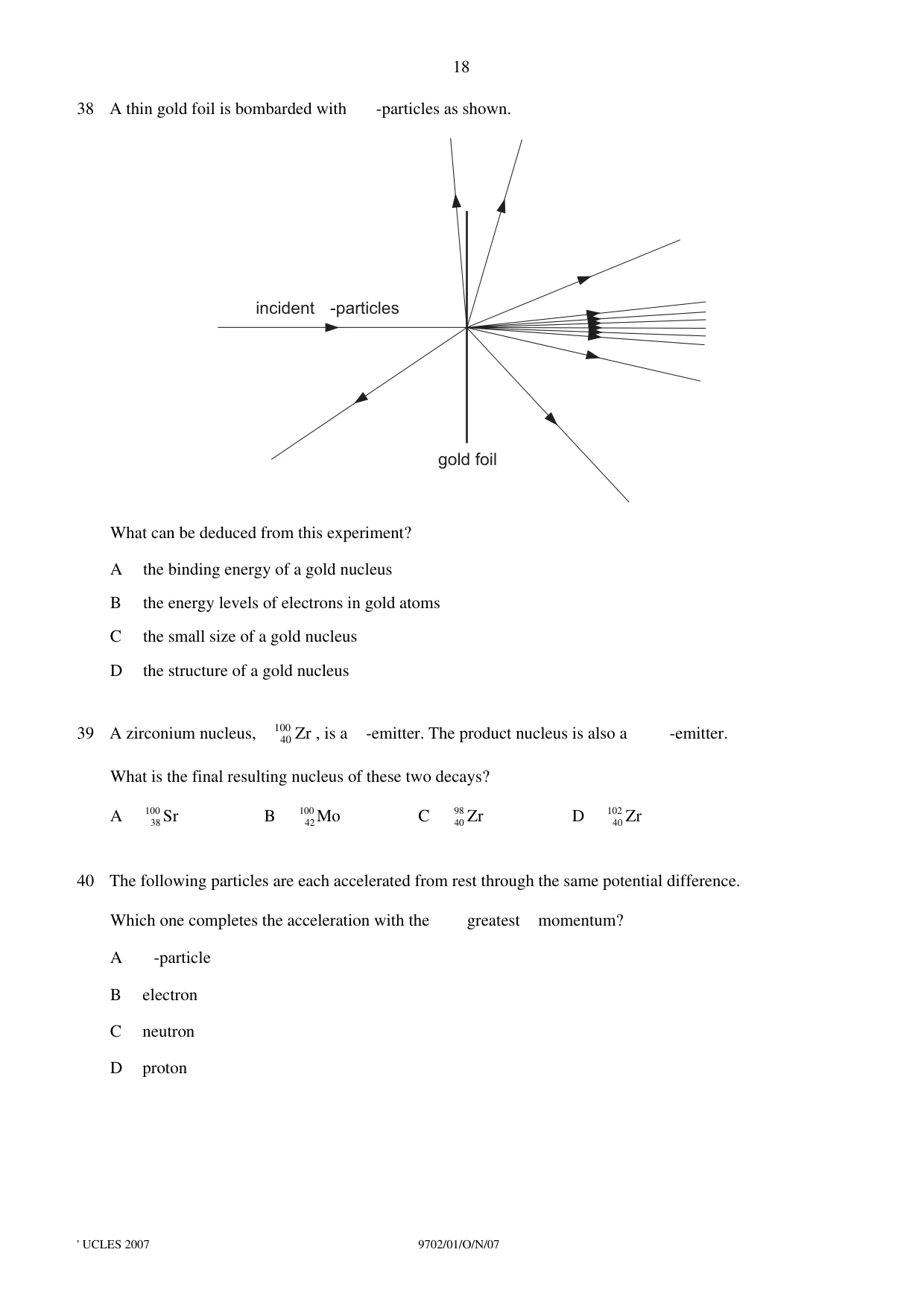 Cambridge A Level Physics 9702 2007 Oct/Nov Paper 1 · Variant 1 question paper, page 18 of 20