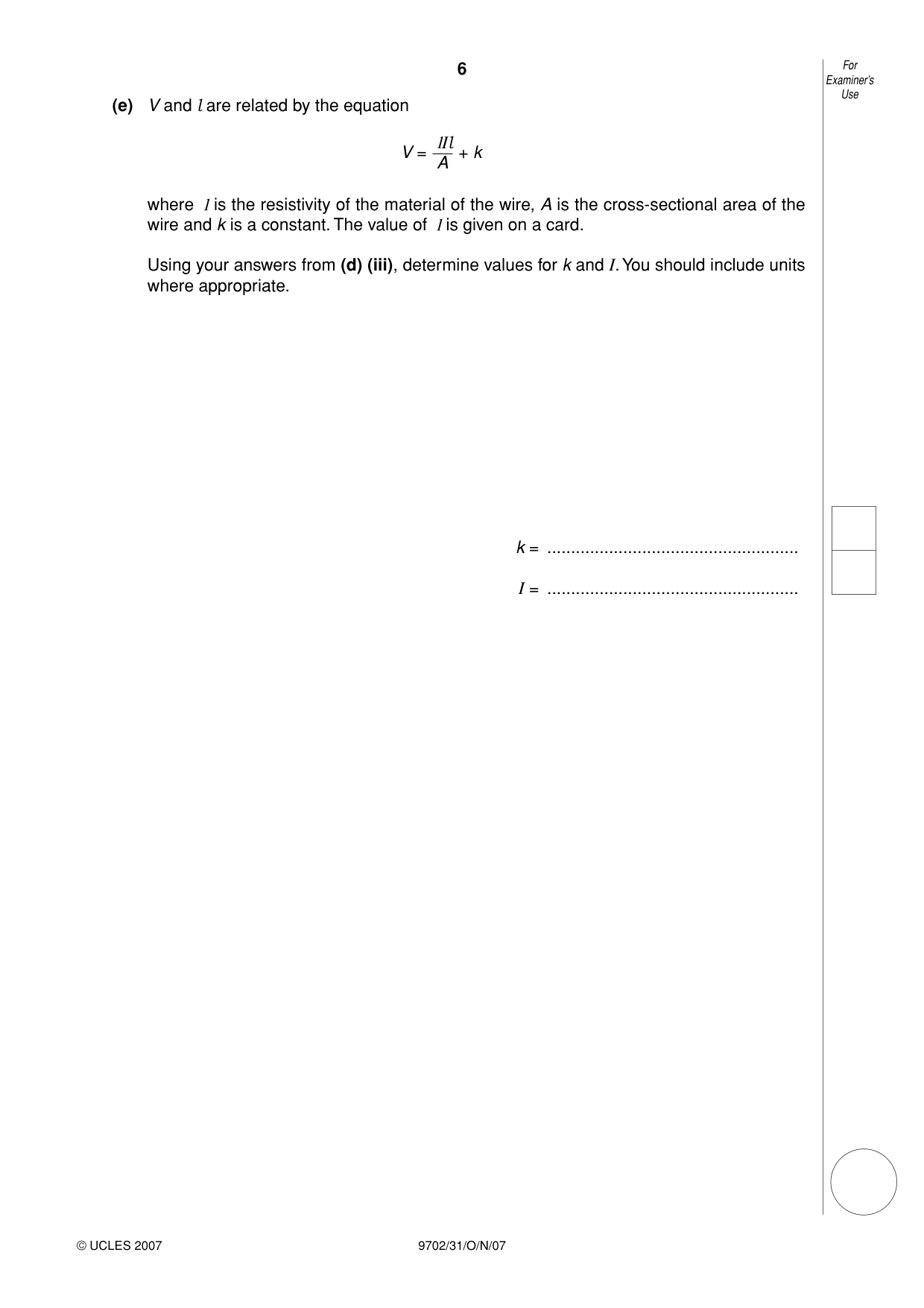Cambridge A Level Physics 9702 2007 Oct/Nov Paper 3 · Variant 1 question paper, page 6 of 12