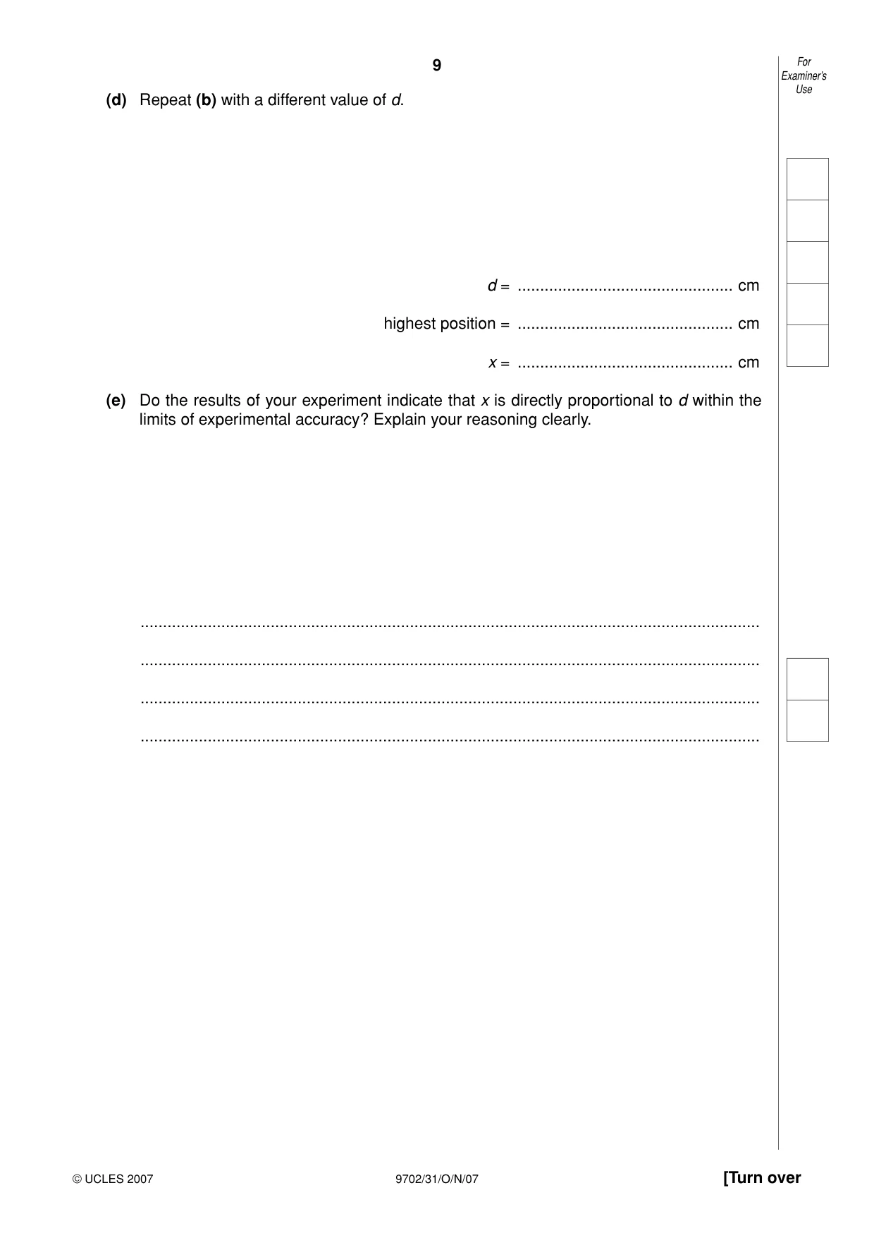 Cambridge A Level Physics 9702 2007 Oct/Nov Paper 3 · Variant 1 question paper, page 9 of 12