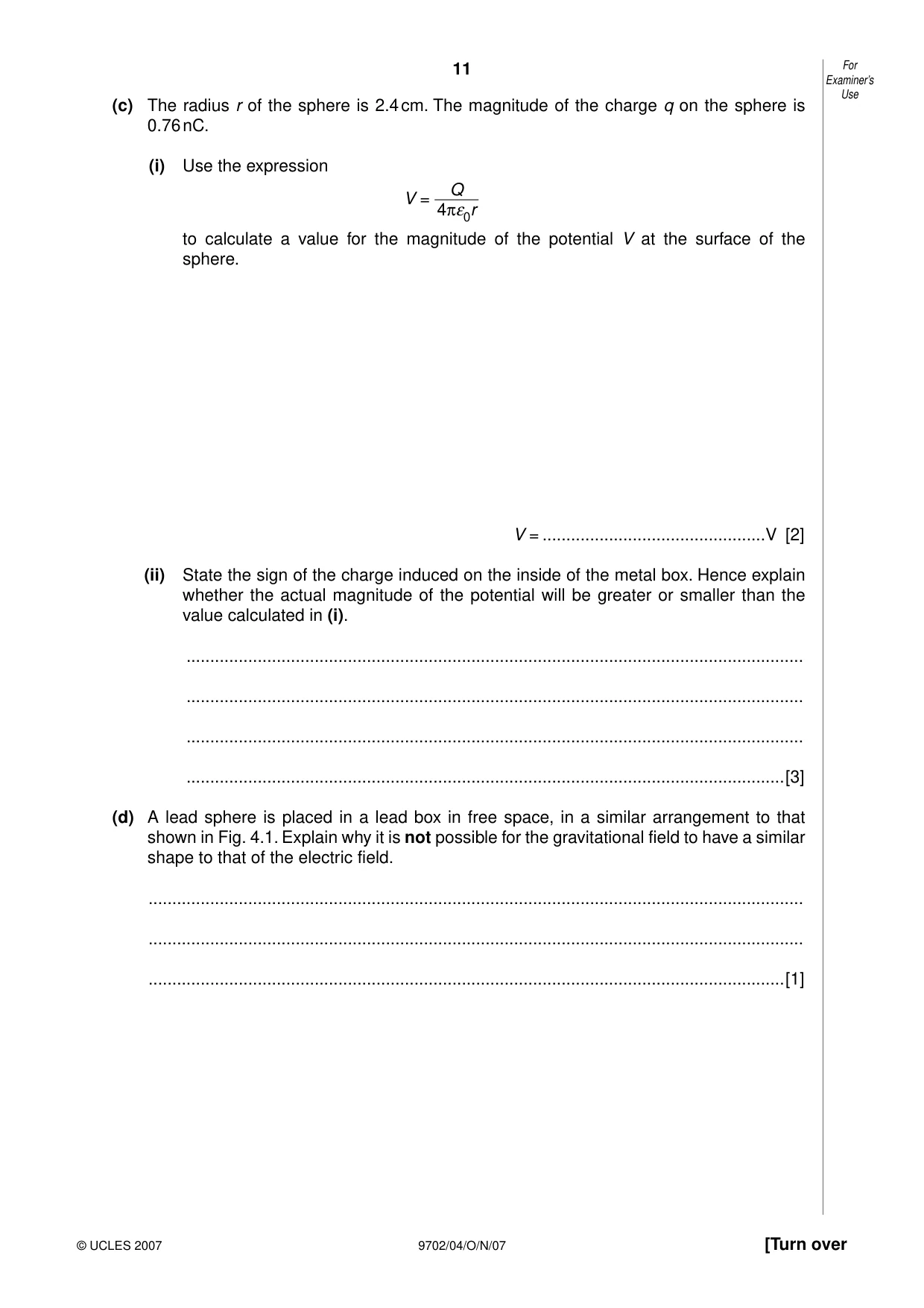 Cambridge A Level Physics 9702 2007 Oct/Nov Paper 4 · Variant 1 question paper, page 11 of 24