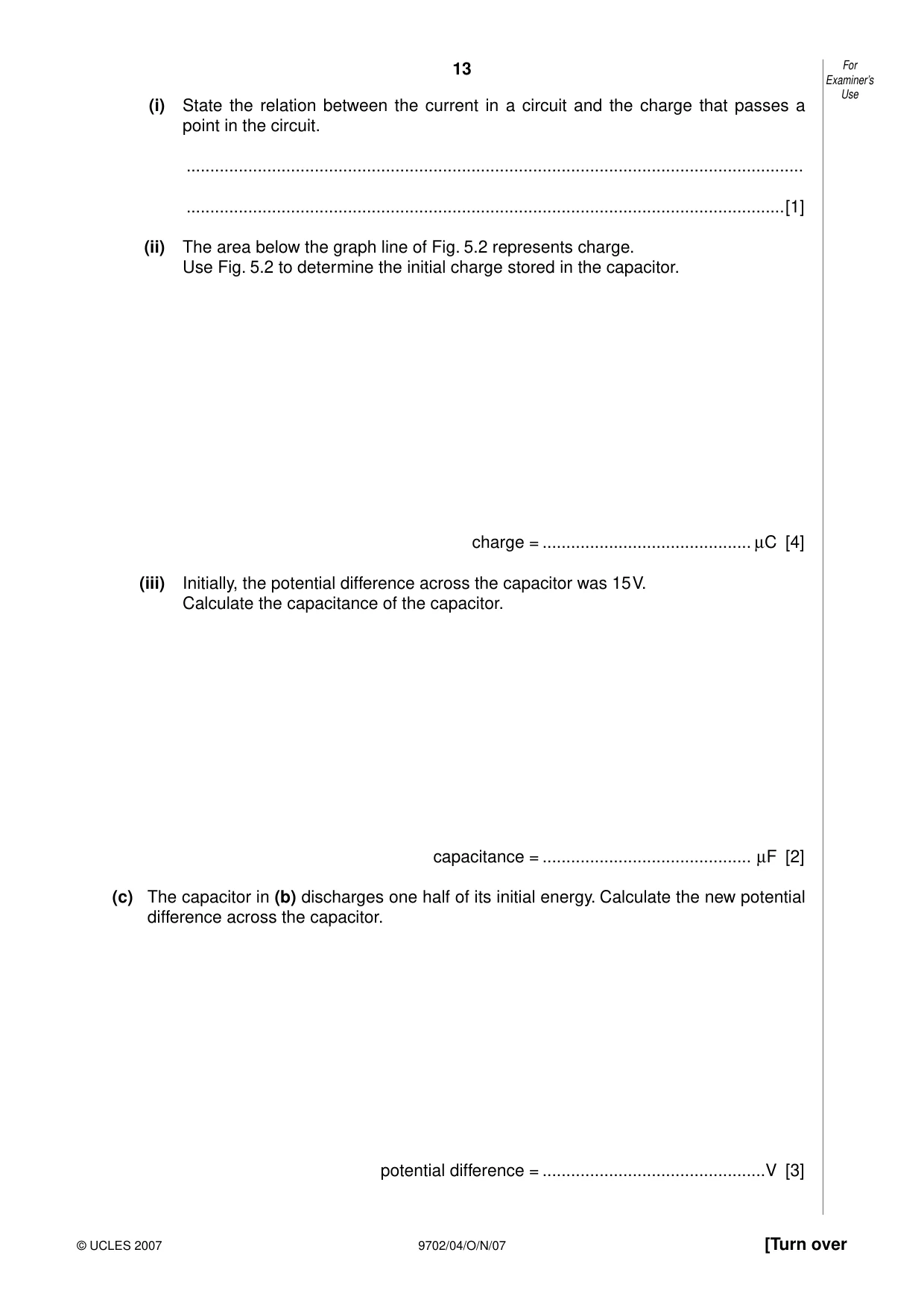 Cambridge A Level Physics 9702 2007 Oct/Nov Paper 4 · Variant 1 question paper, page 13 of 24