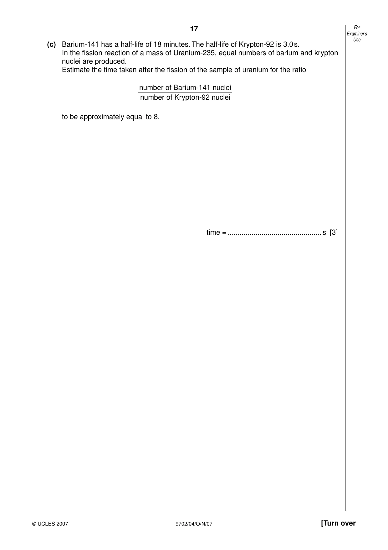Cambridge A Level Physics 9702 2007 Oct/Nov Paper 4 · Variant 1 question paper, page 17 of 24