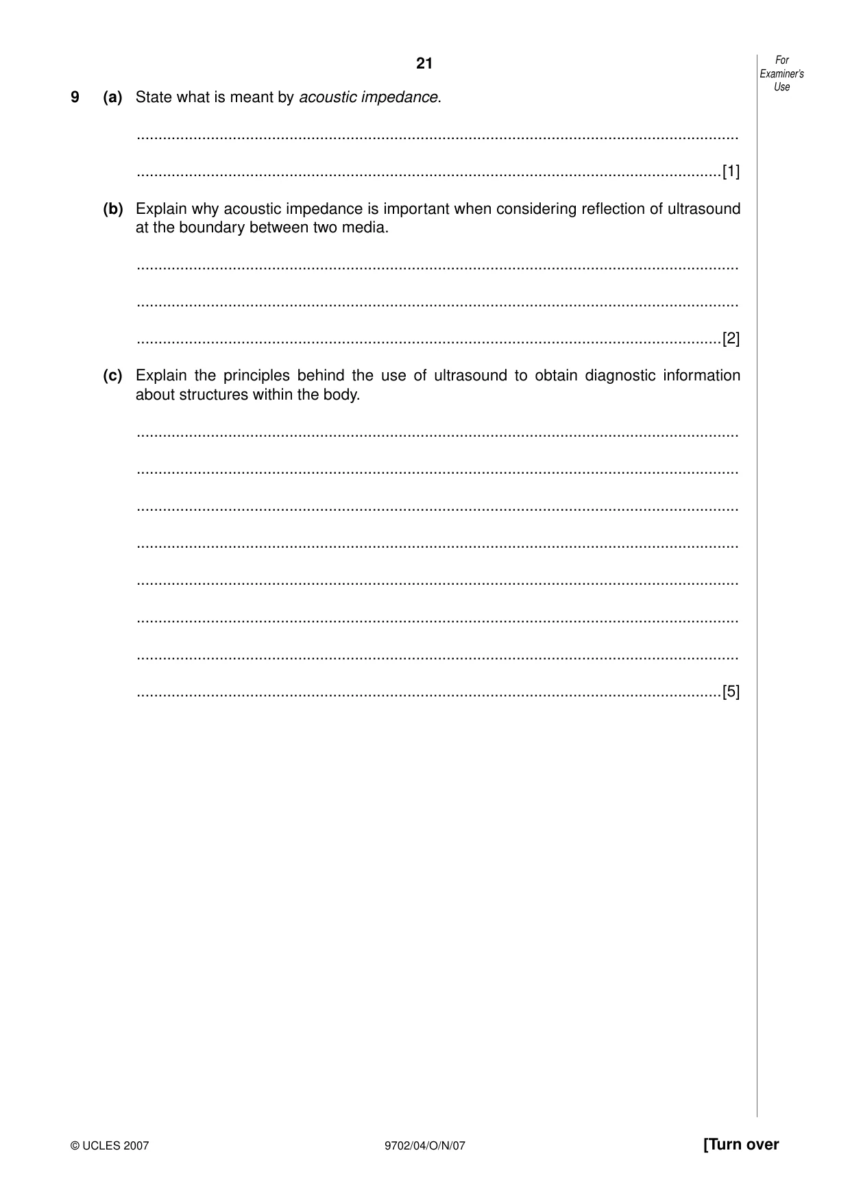 Cambridge A Level Physics 9702 2007 Oct/Nov Paper 4 · Variant 1 question paper, page 21 of 24