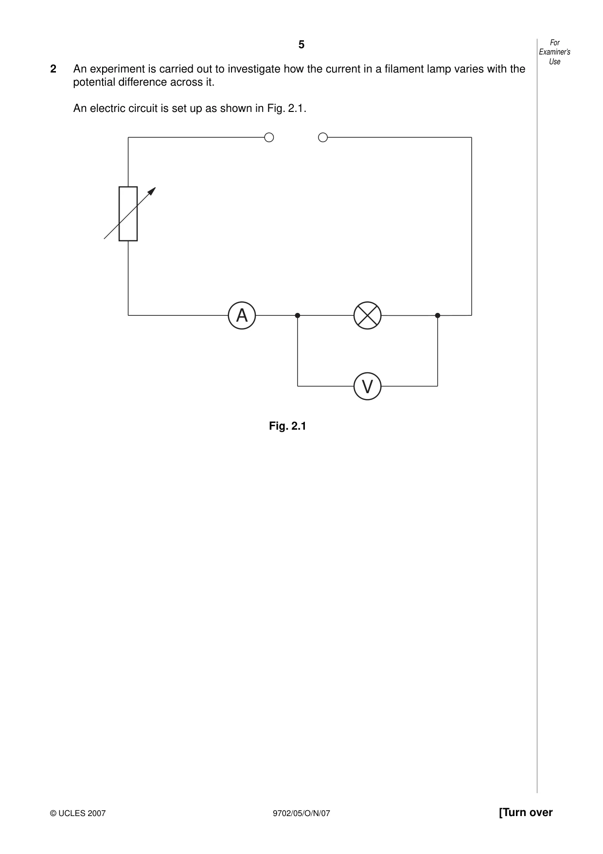 Cambridge A Level Physics 9702 2007 Oct/Nov Paper 5 · Variant 1 question paper, page 5 of 8