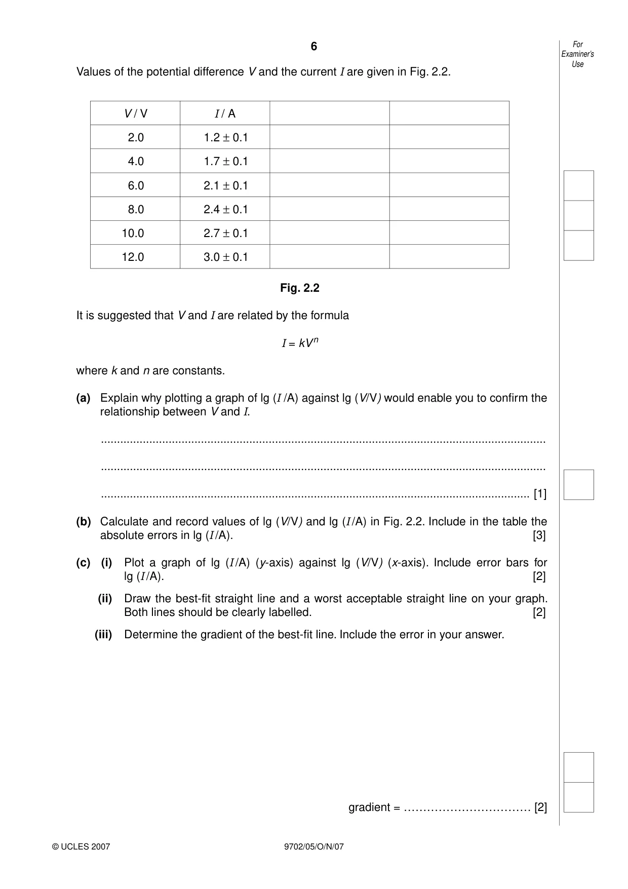 Cambridge A Level Physics 9702 2007 Oct/Nov Paper 5 · Variant 1 question paper, page 6 of 8