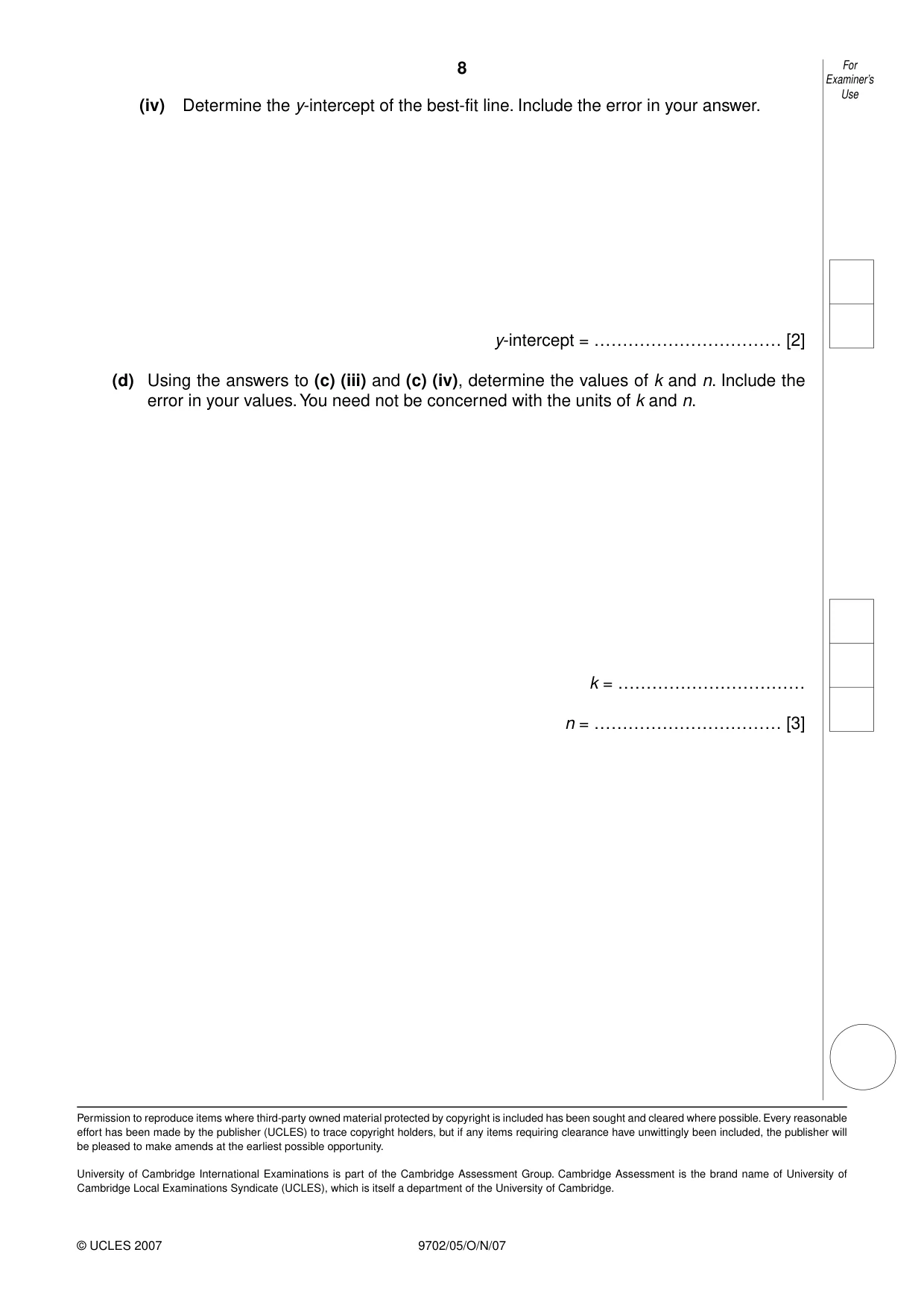 Cambridge A Level Physics 9702 2007 Oct/Nov Paper 5 · Variant 1 question paper, page 8 of 8