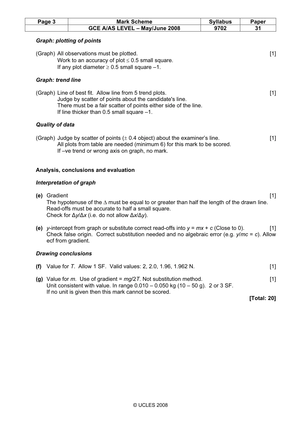 Mark scheme, page 3 of 5