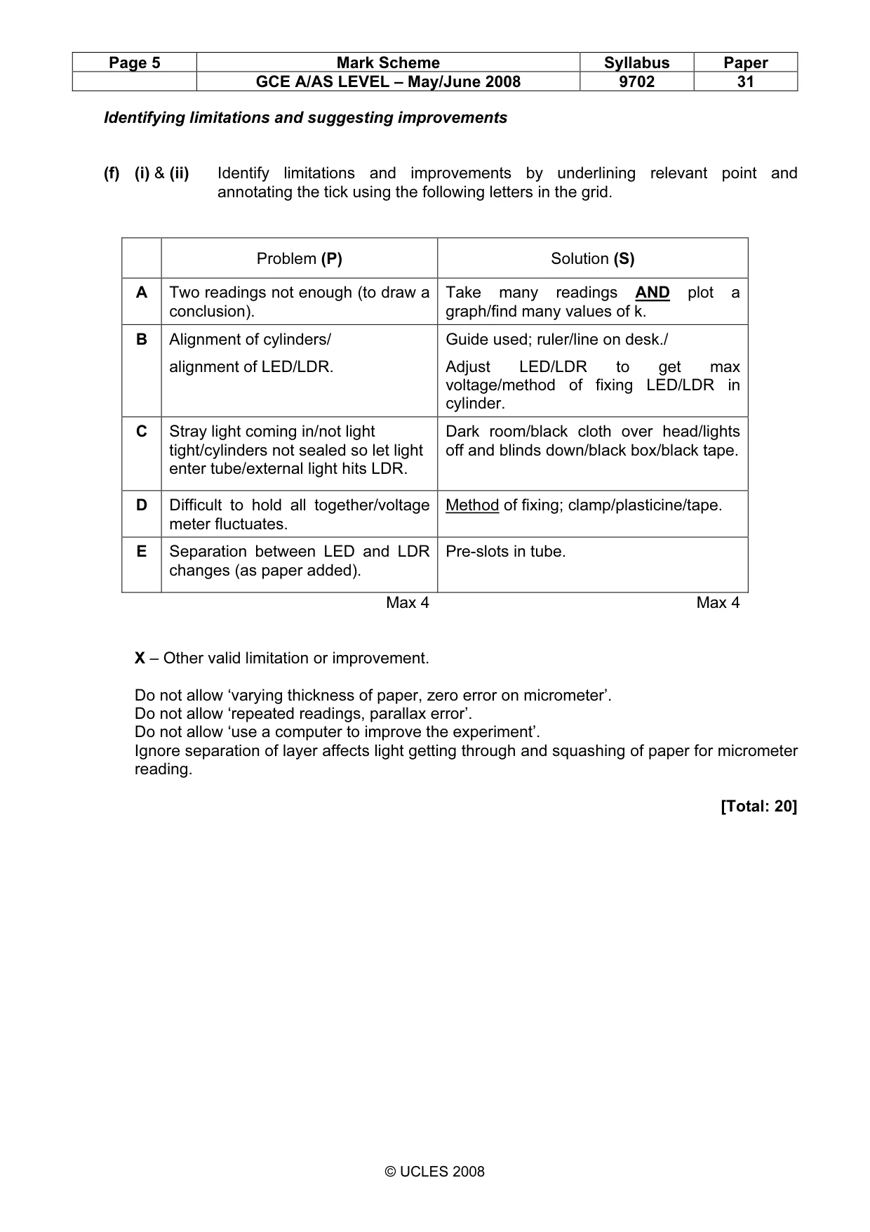 Mark scheme, page 5 of 5