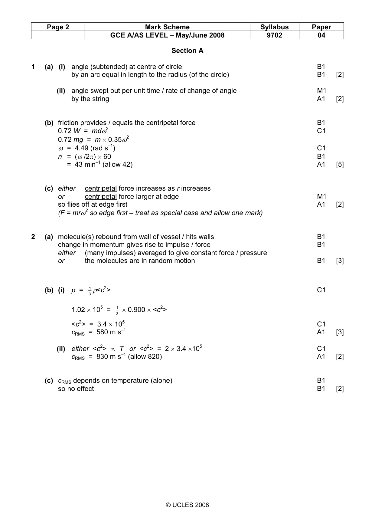 Mark scheme, page 2 of 5