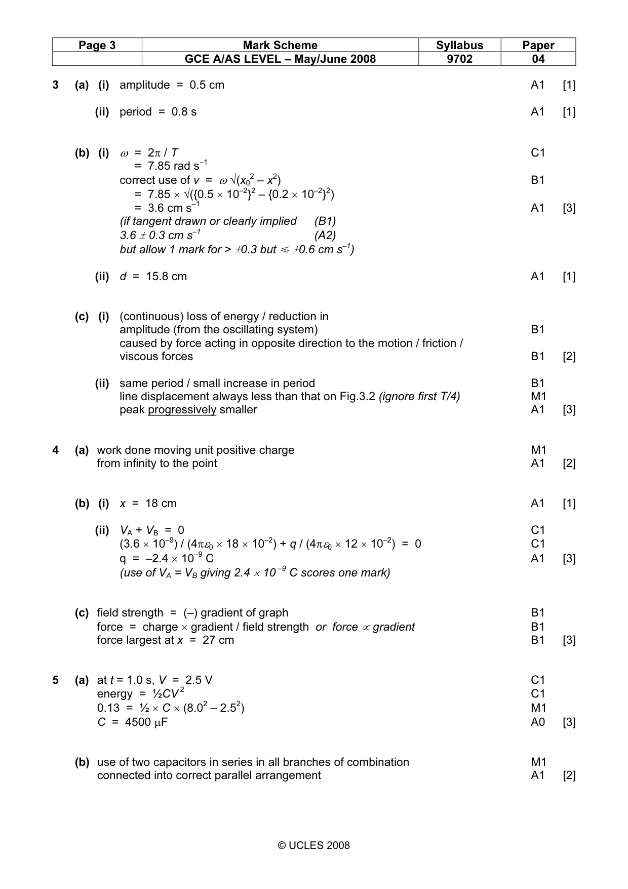 Mark scheme, page 3 of 5