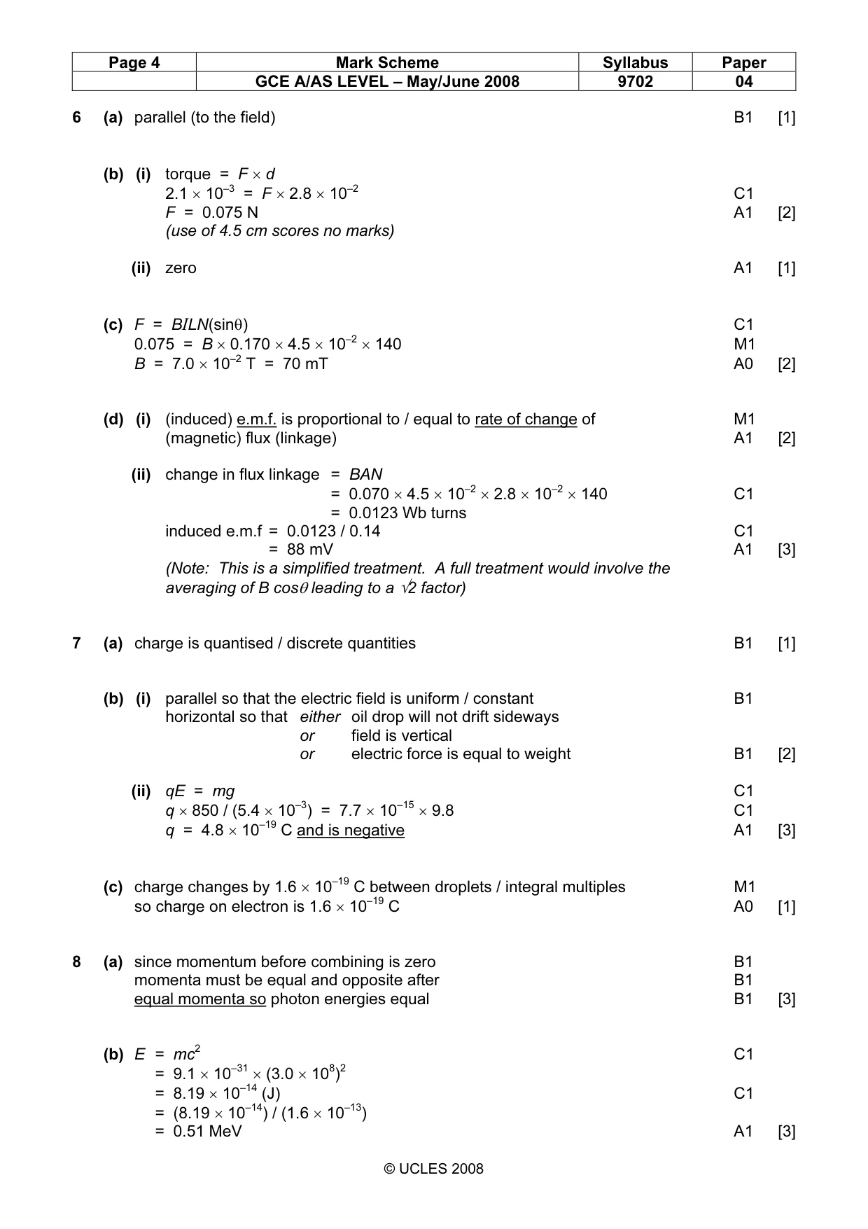 Mark scheme, page 4 of 5