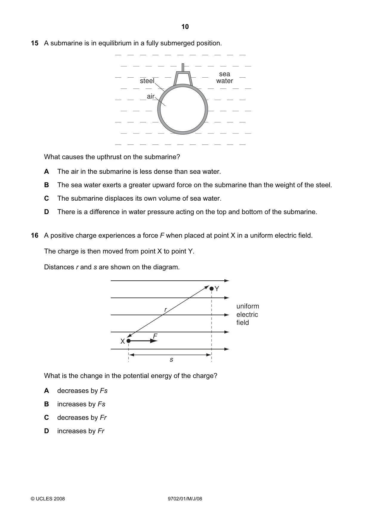 Cambridge A Level Physics 9702 2008 May/June Paper 1 · Variant 1 question paper, page 10 of 21