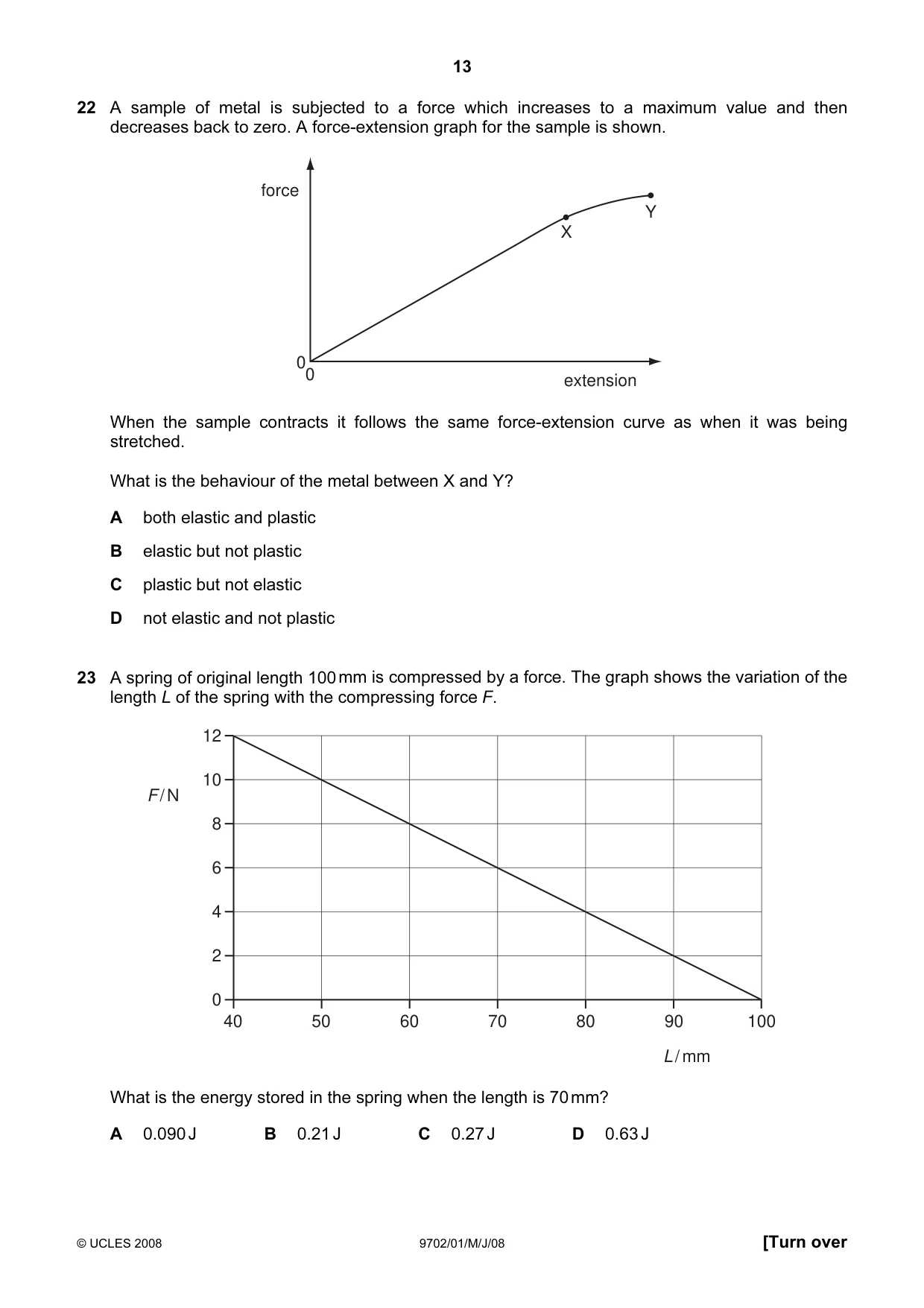 Cambridge A Level Physics 9702 2008 May/June Paper 1 · Variant 1 question paper, page 13 of 21
